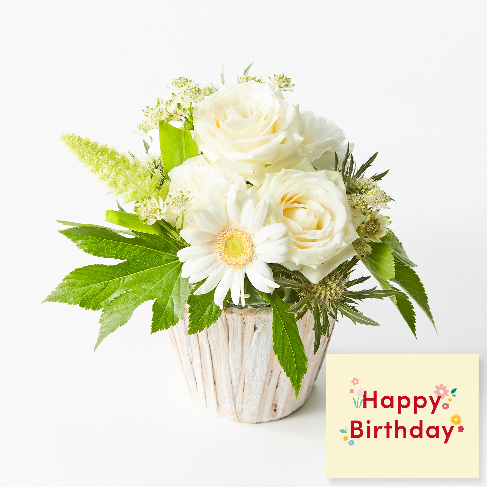 アレンジメント(白) Sサイズ Happy Birthday カード付き