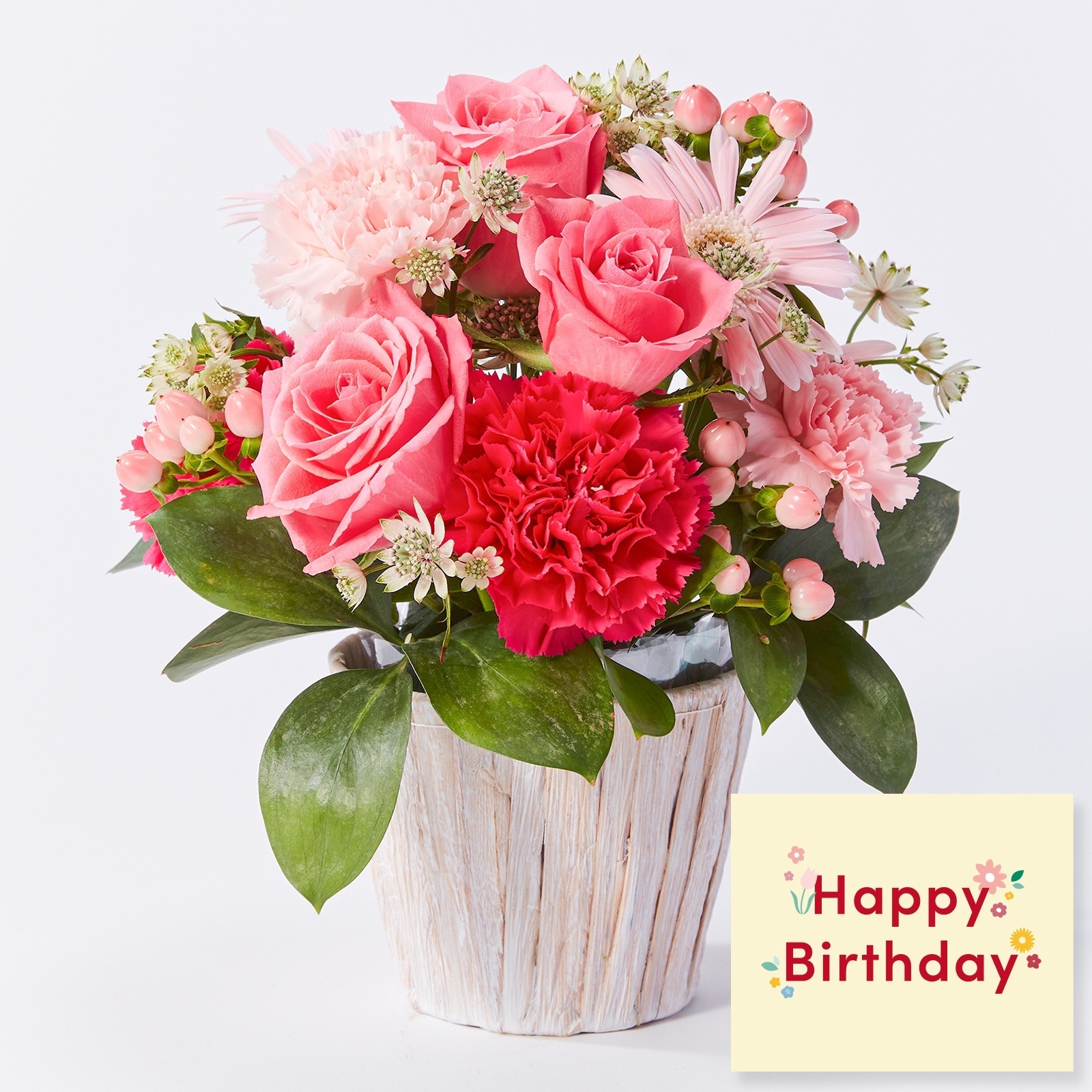 アレンジメント(ピンク) Mサイズ Happy Birthday カード付き