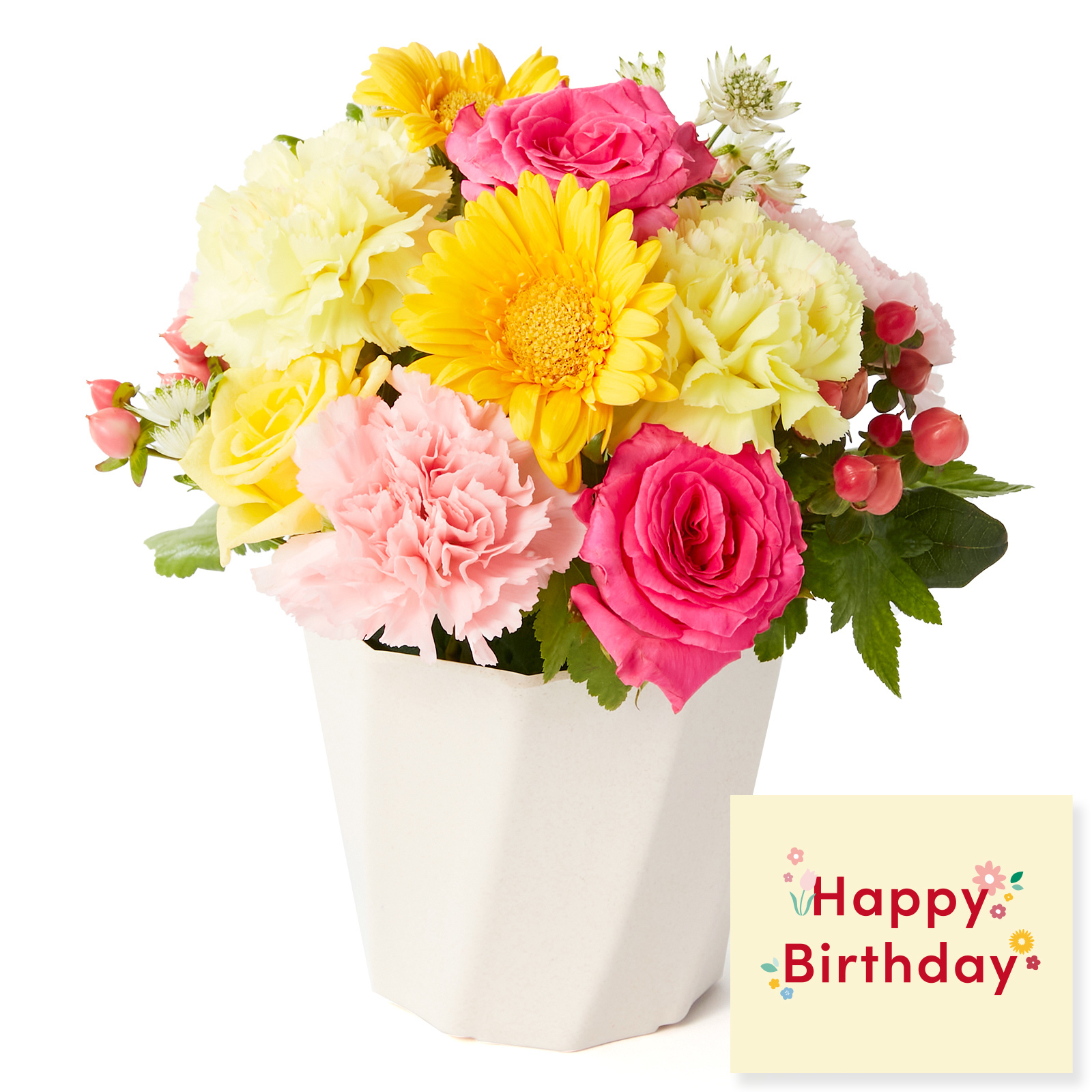 アレンジメント(カラフル) Mサイズ Happy Birthday カード付き