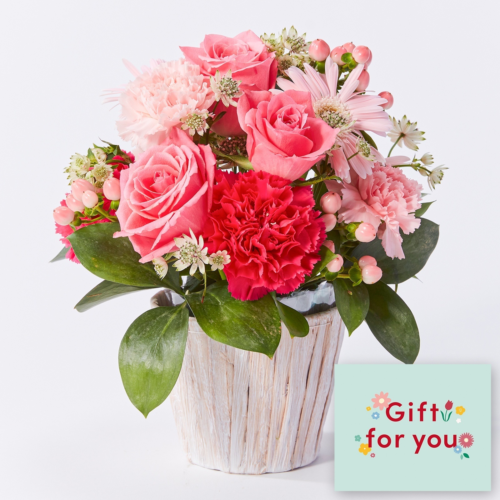 アレンジメント(ピンク) Mサイズ Gift for you カード付き