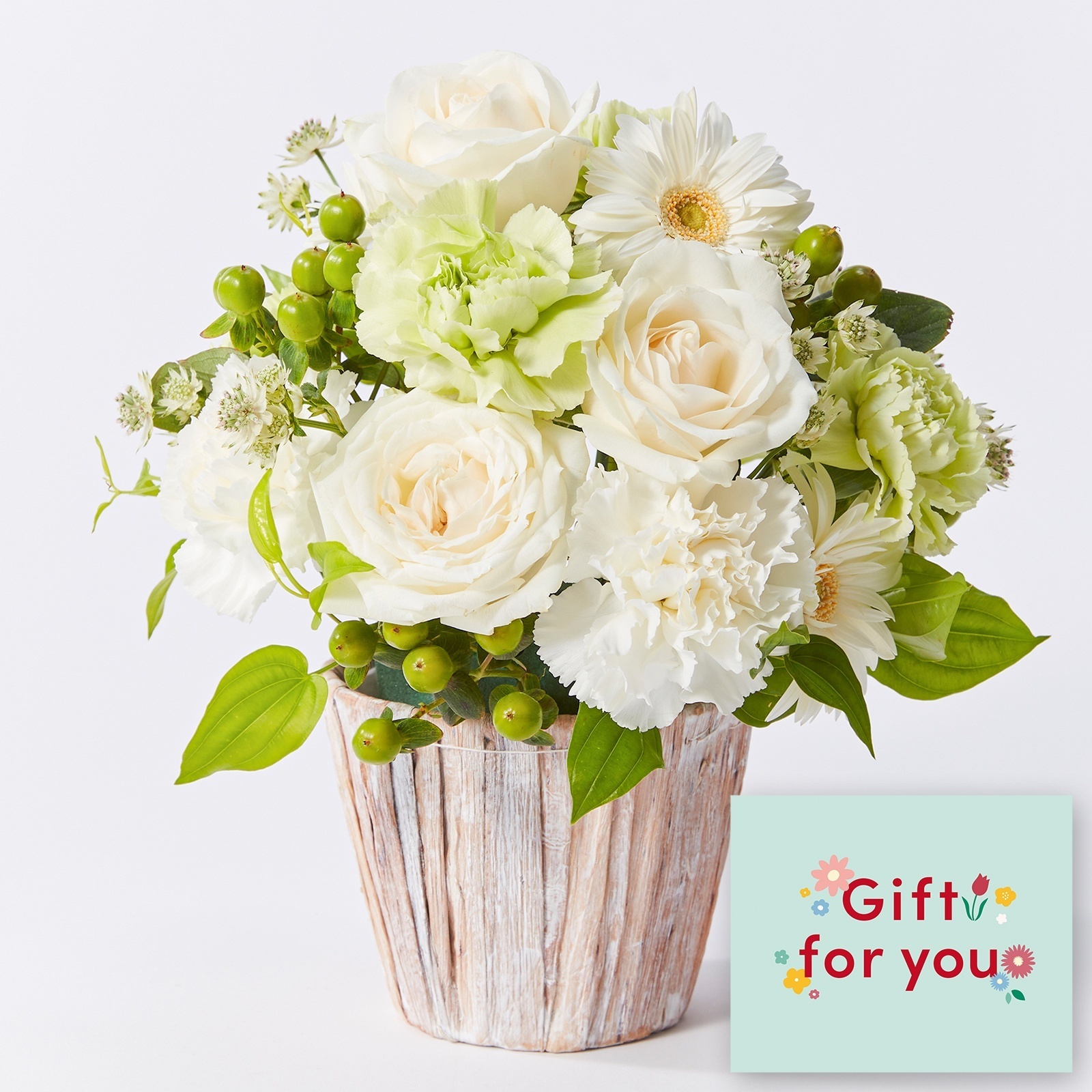 アレンジメント(白) Mサイズ Gift for you カード付き