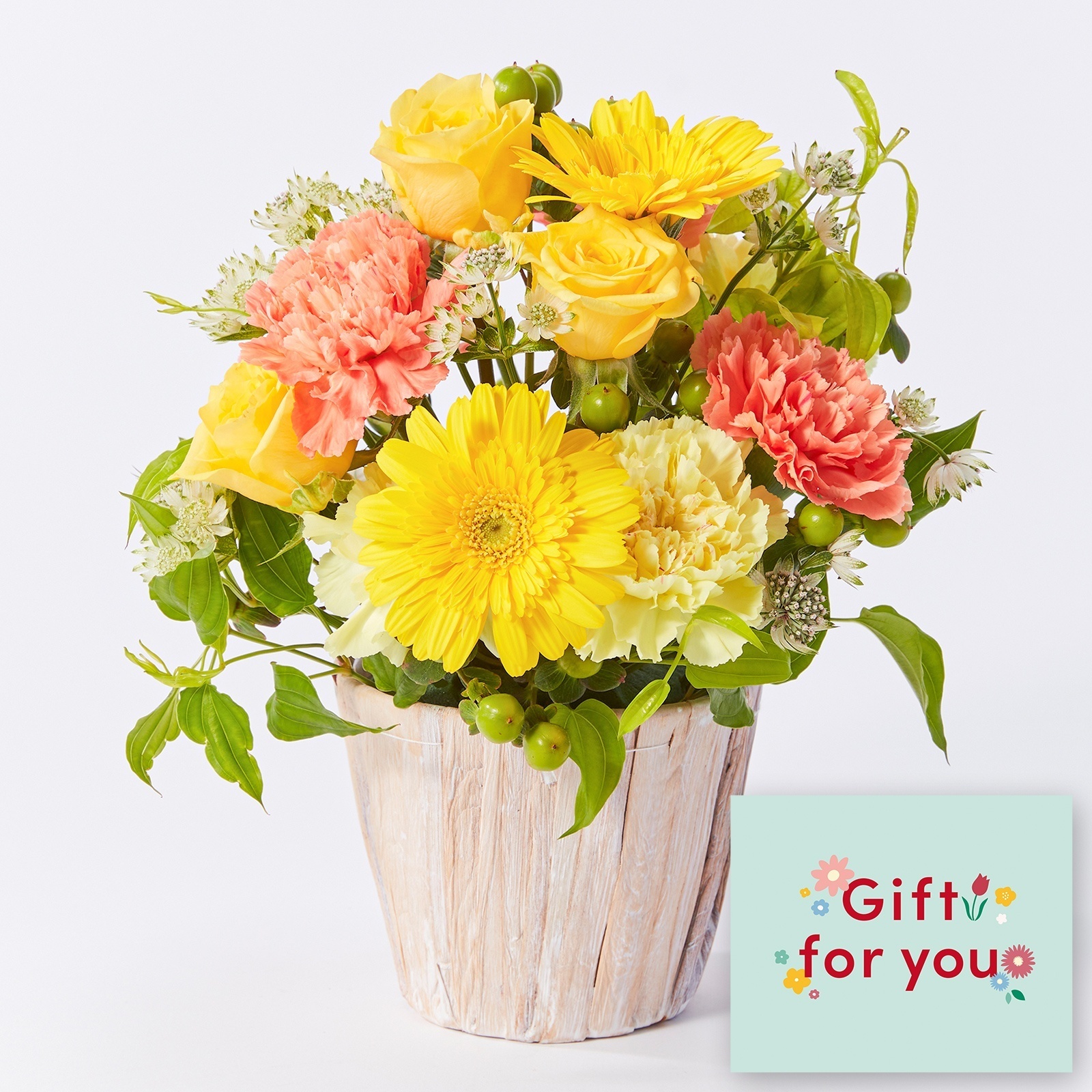 アレンジメント(黄色) Mサイズ Gift for you カード付き