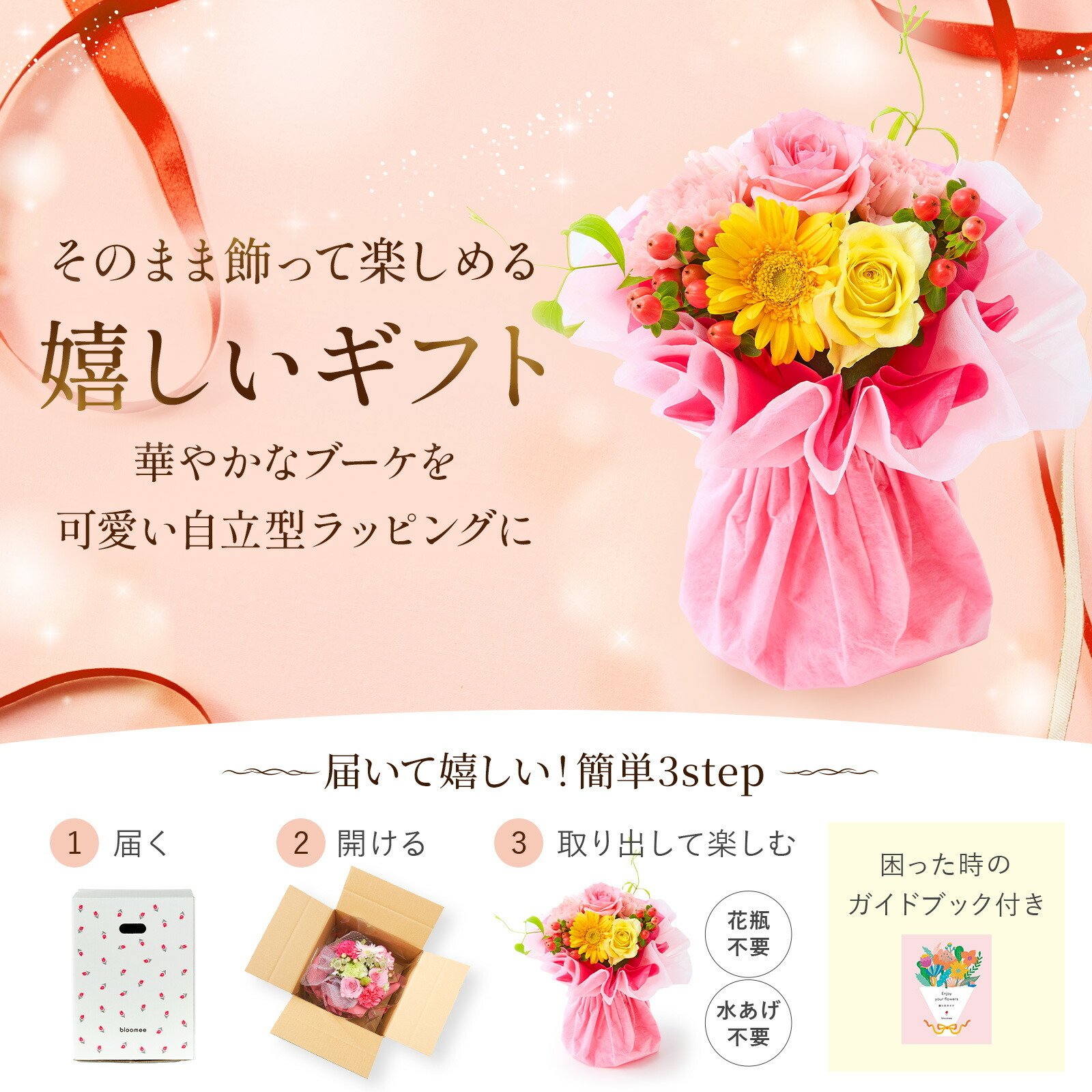 そのまま飾れるブーケ(赤色、Sサイズ) と 銀座千疋屋クッキー のセット【母の日カード付き】