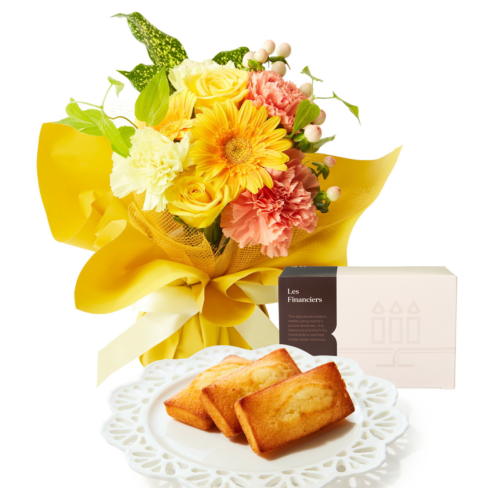 そのまま飾れるブーケ(黄色、Sサイズ) と アンリ・シャルパンティエ フィナンシェ のセット【母の日カード付き】