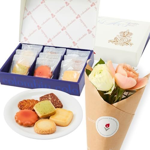 コロンバン フールセックとお花4本 Happy Birthday カード付き