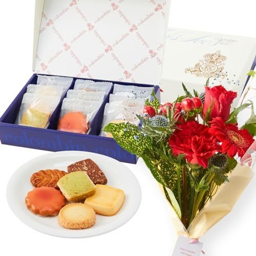 コロンバン フールセックとお花8本 Happy Birthday カード付き