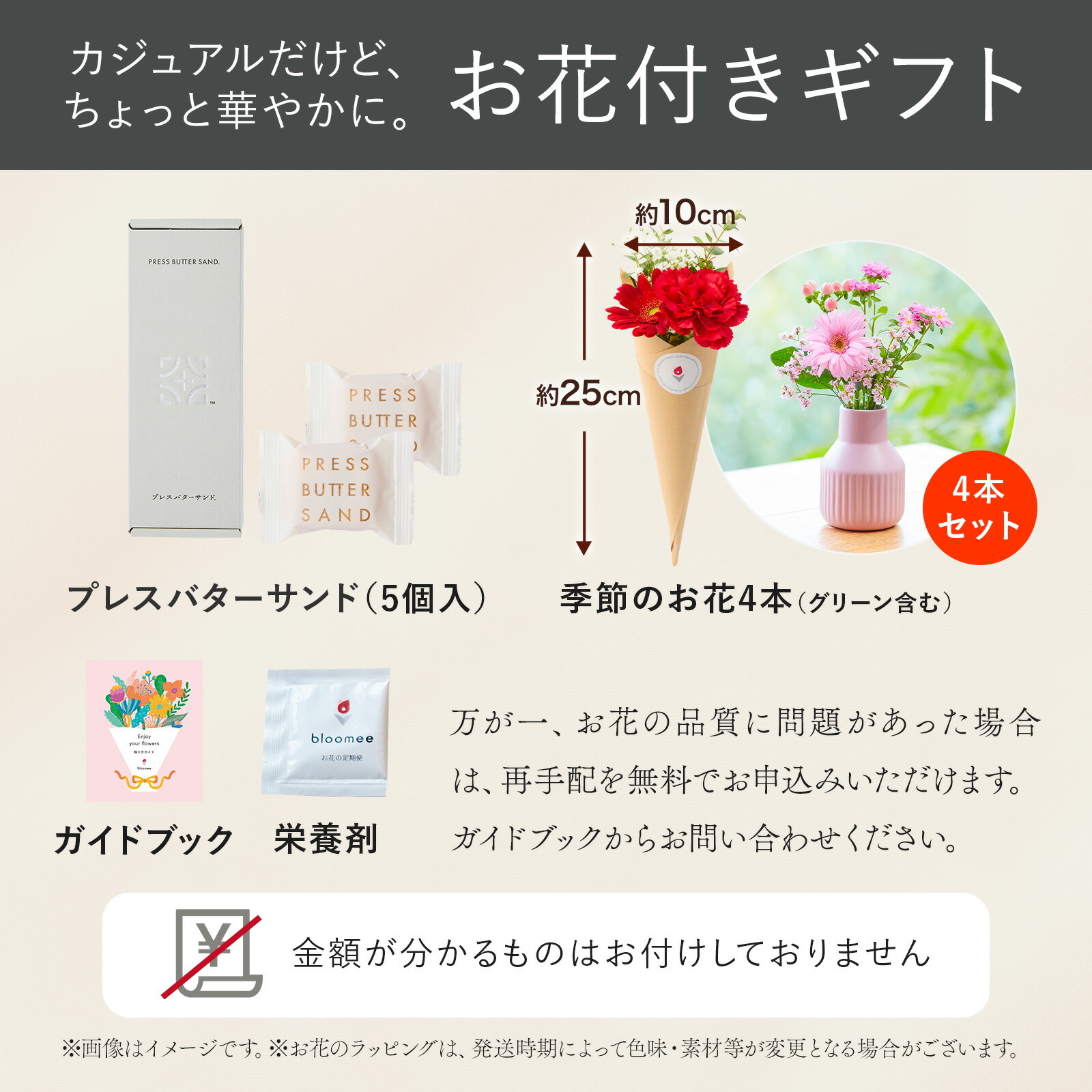 プレスバターサンド バターサンド と 季節のお花ブーケ(4本)セット【母の日カード付き】