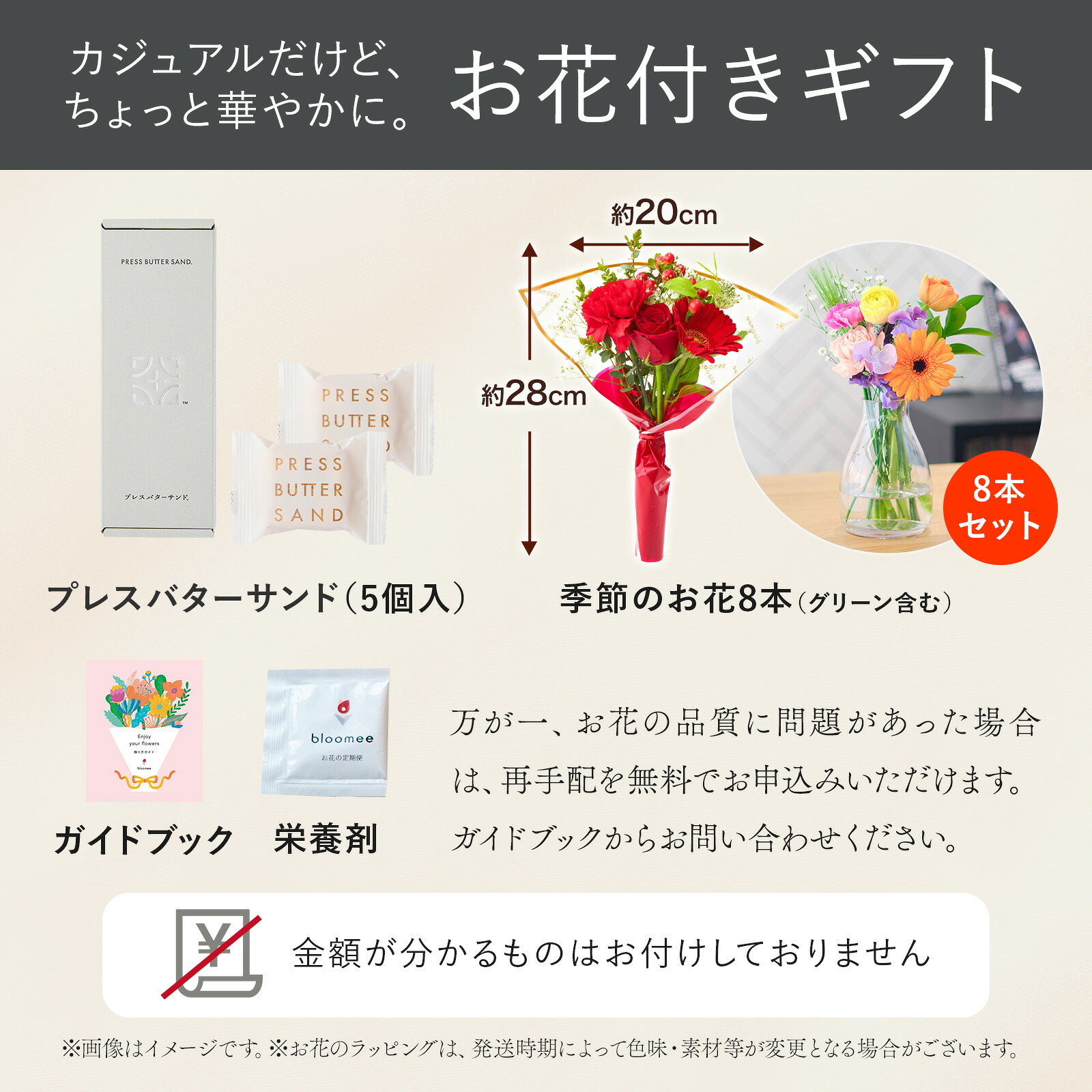 プレスバターサンド バターサンド と 季節のお花ブーケ(8本)セット【母の日カード付き】
