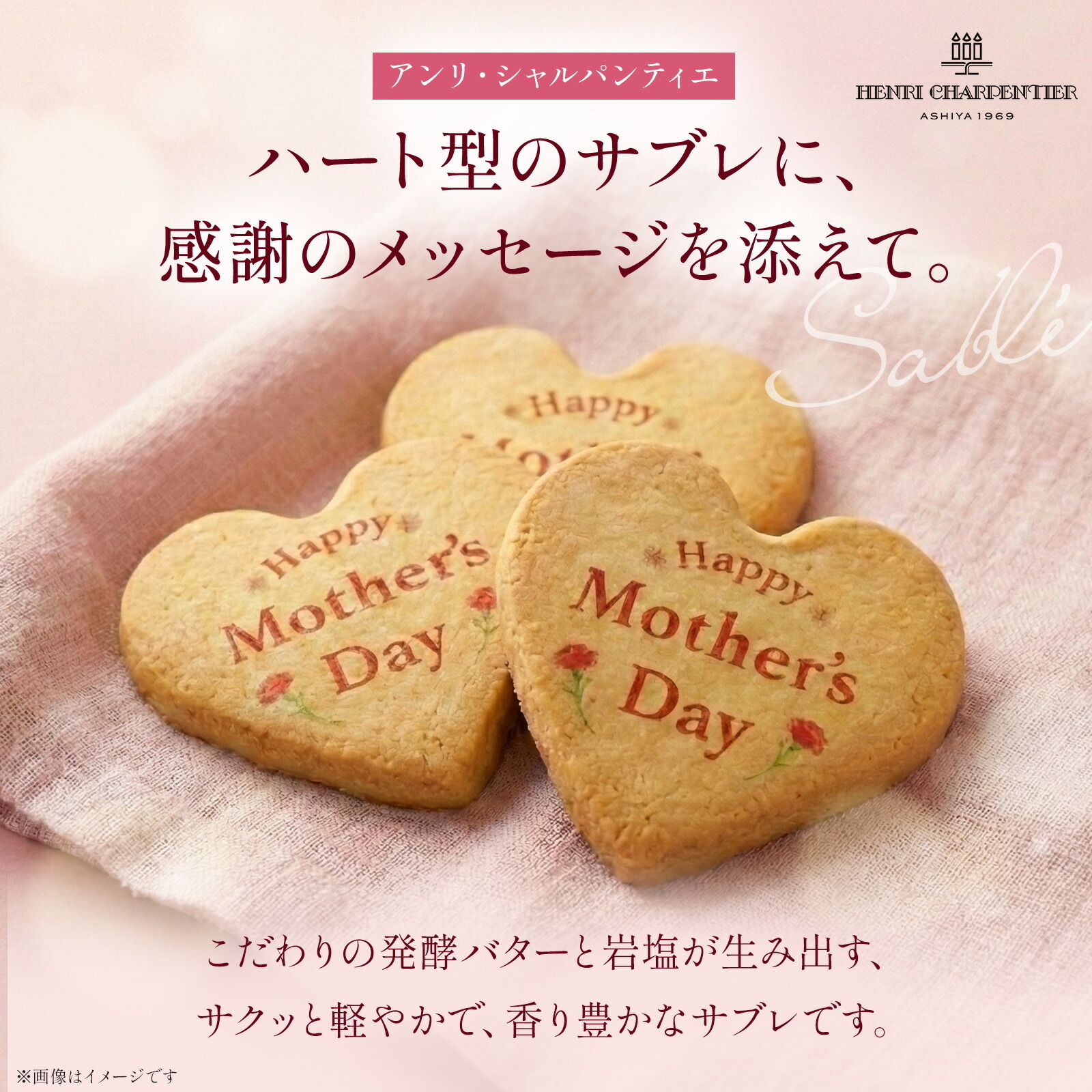 鉢植え カーネーション オレンジ(メープルシフォン) と アンリ・シャルパンティエ しあわせサブレ のセット【母の日カード付き】