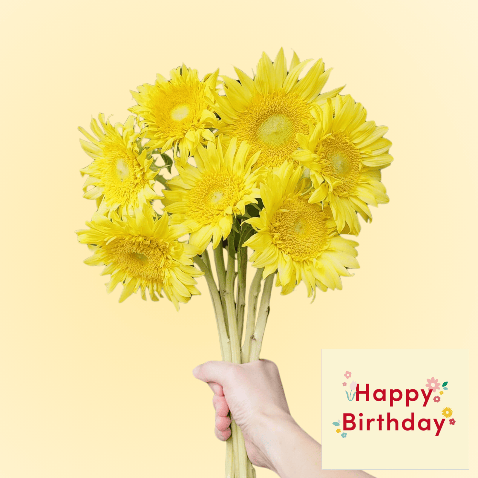 ひまわりの花束 八重咲 イエロー　誕生日カード付き