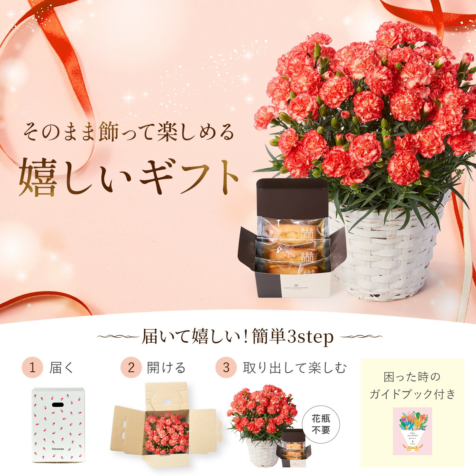 鉢植え カーネーション オレンジ(テキーラ) と アンリ・シャルパンティエ フィナンシェ のセット【母の日カード付き】