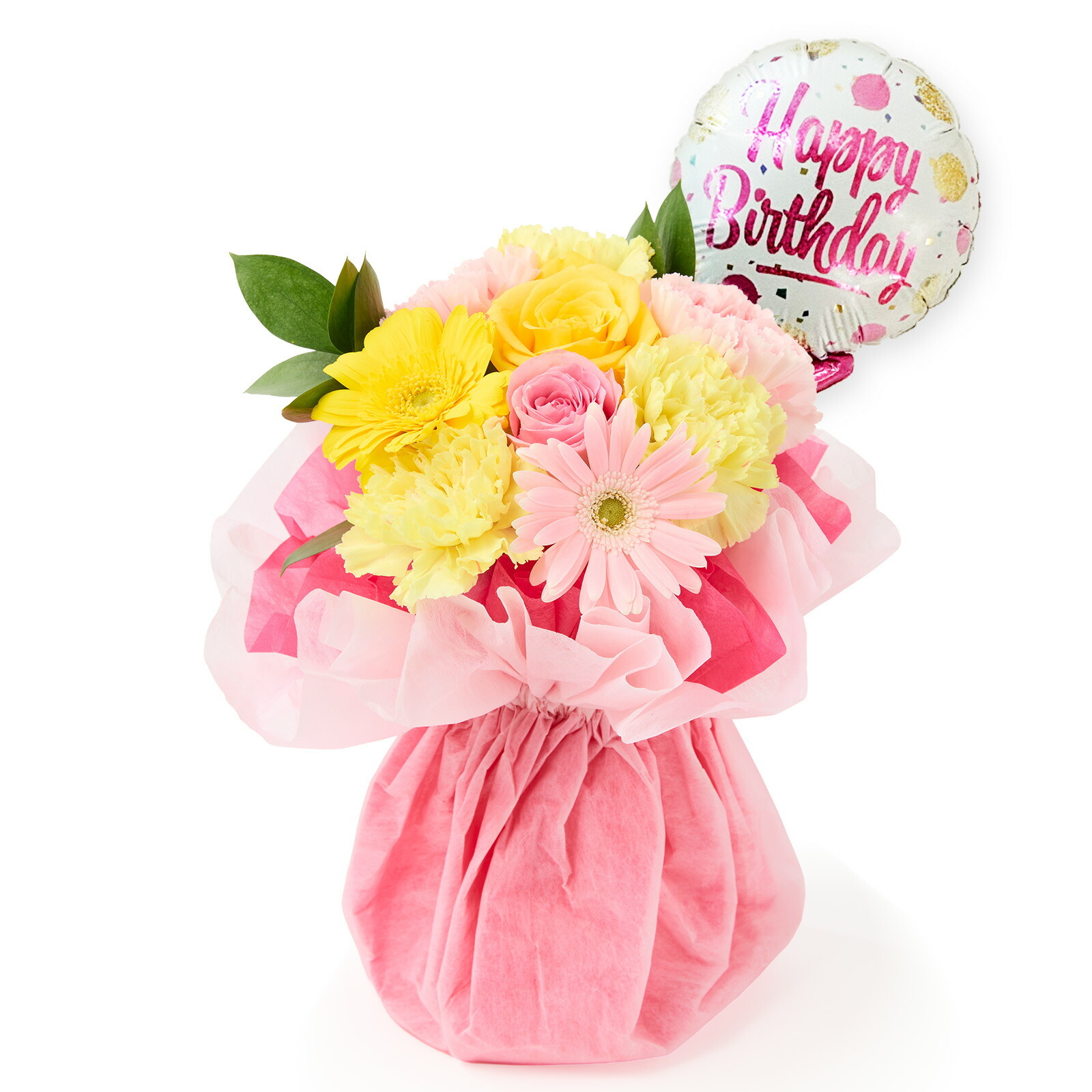そのまま飾れるブーケ(カラフル、Sサイズ) Happy Birthdayバルーン付き