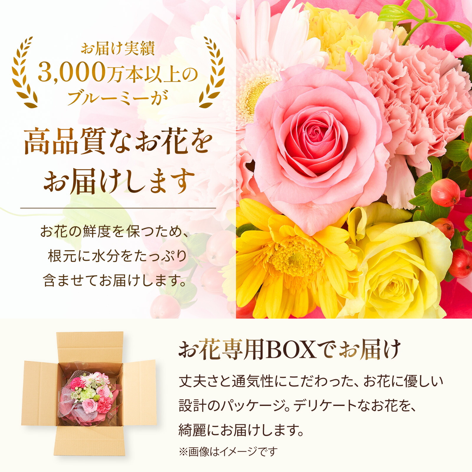 そのまま飾れるブーケ(カラフル、Sサイズ) Happy Birthdayバルーン付き