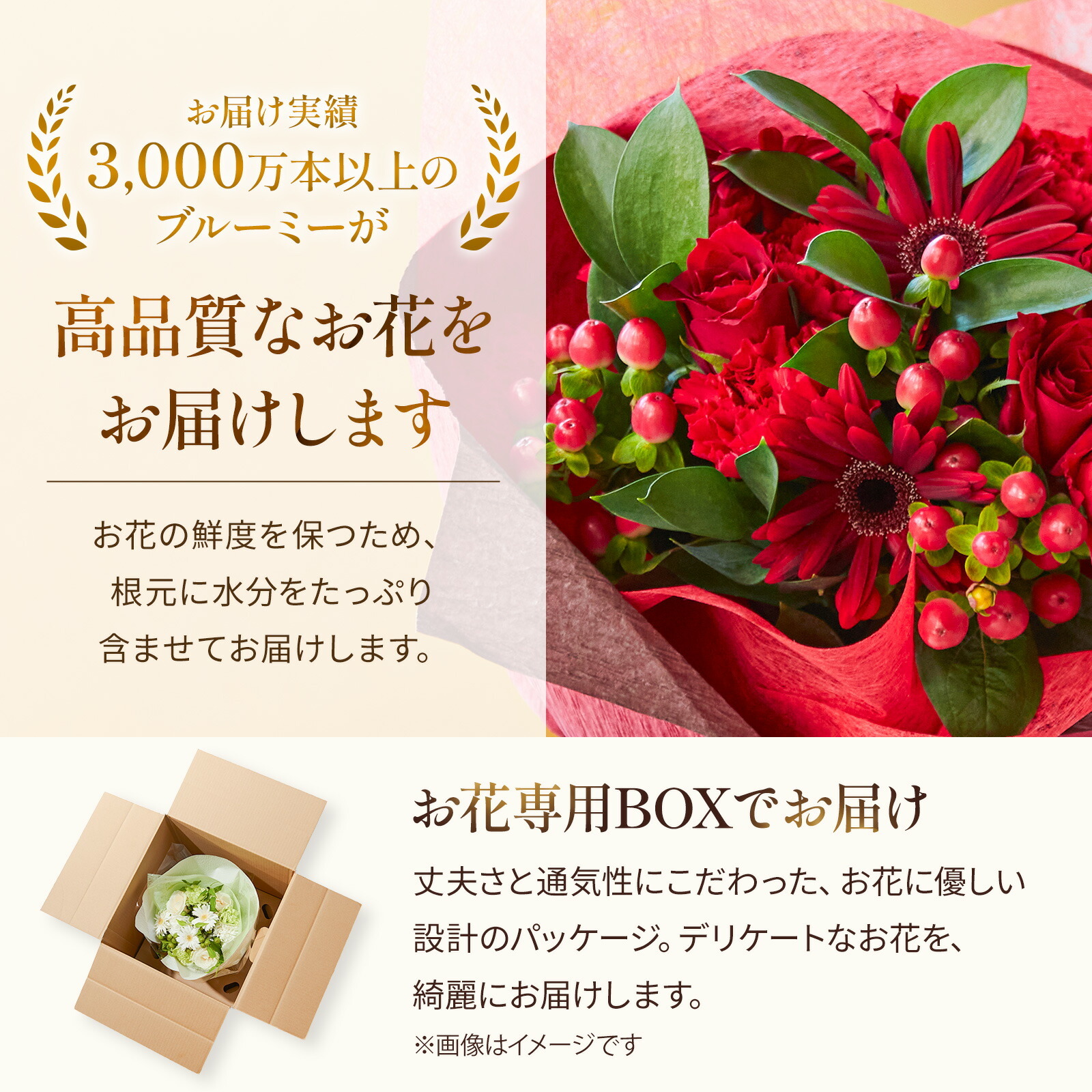 そのまま飾れるブーケ(赤色、Mサイズ) Happy Birthdayバルーン付き