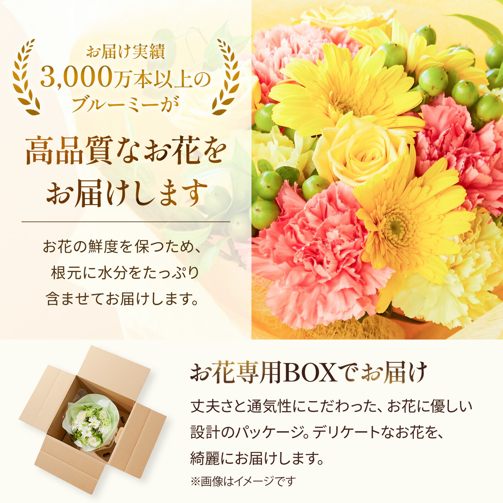 そのまま飾れるブーケ(黄色、Mサイズ) Happy Birthdayバルーン付き