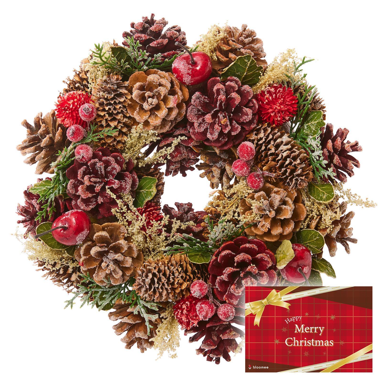 クリスマスリース チェリーラメ クリスマスカード付き