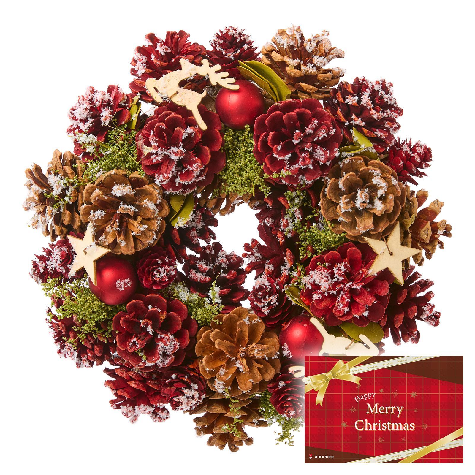 クリスマスリース トナカイ クリスマスカード付き