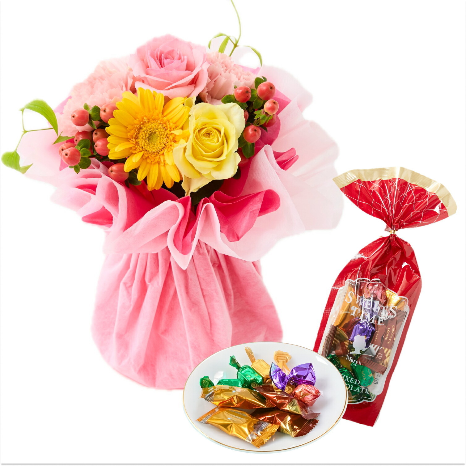 そのまま飾れるブーケ(カラフル、Sサイズ) と メリーチョコレート チョコレートミックス のセット
