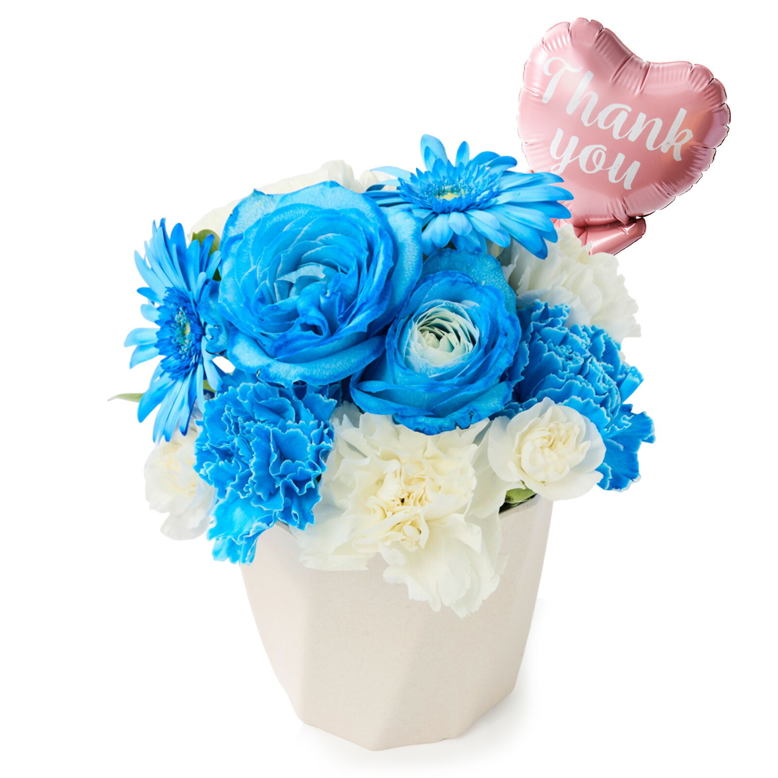 アレンジメント(ブルー)Sサイズ　Thank youバルーン付き