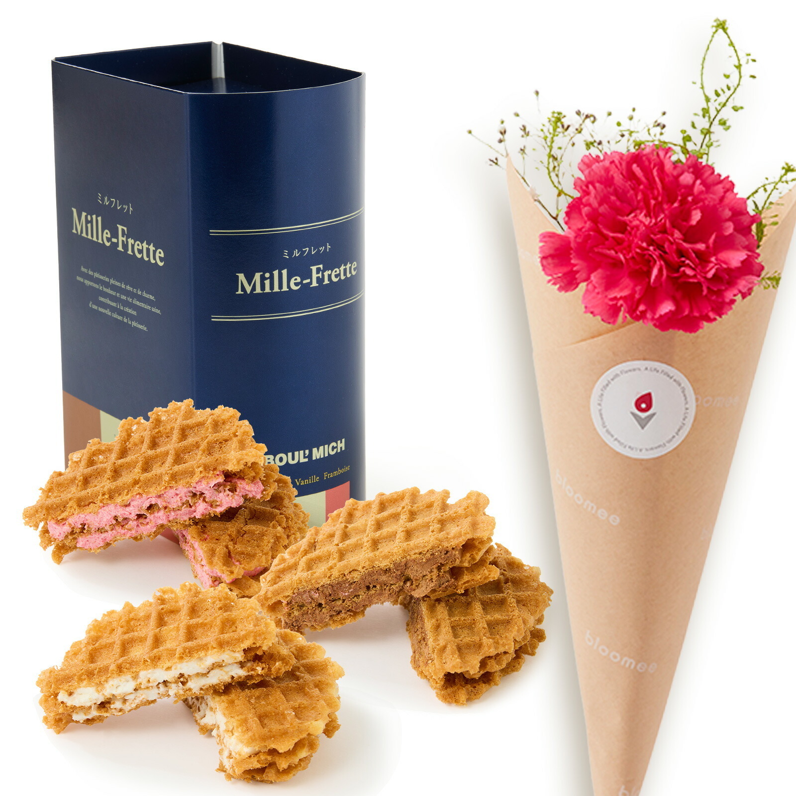 ブールミッシュ ミルフレット と 季節のお花ブーケ(3本)セット【母の日カード付き】