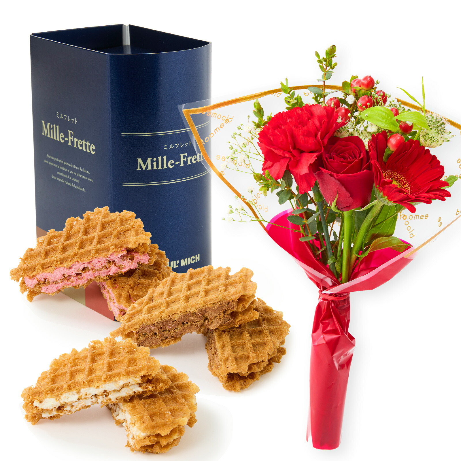 ブールミッシュ ミルフレット と 季節のお花ブーケ(8本)セット【母の日カード付き】