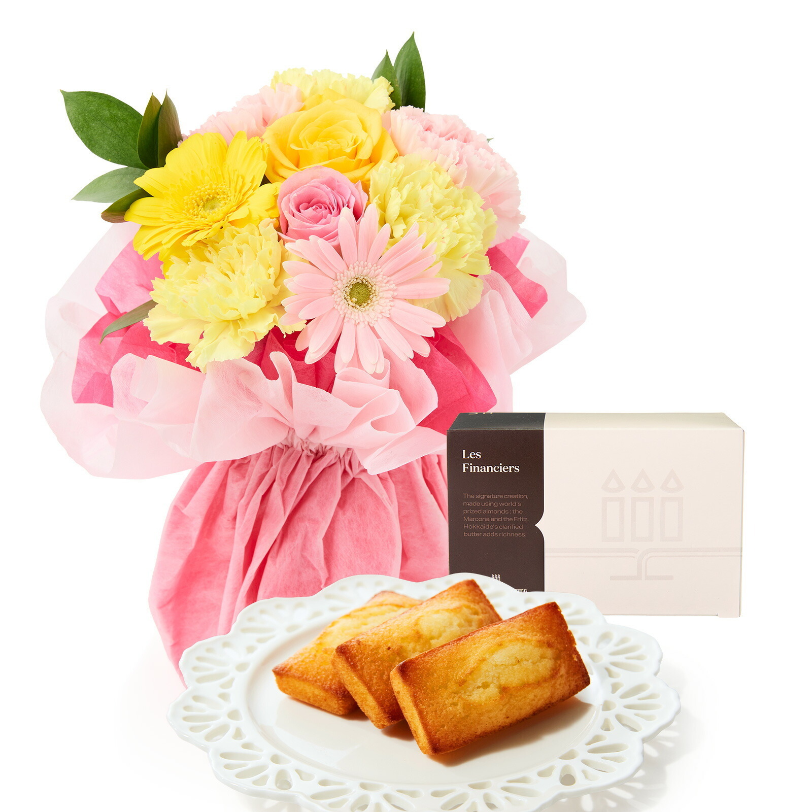 そのまま飾れるブーケ(カラフル、Sサイズ) と アンリ・シャルパンティエ フィナンシェ のセット【母の日カード付き】