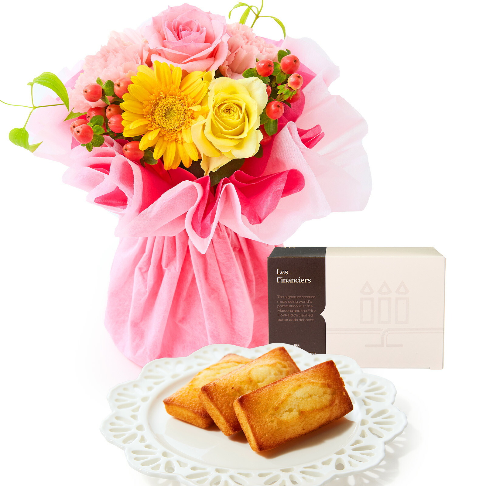そのまま飾れるブーケ(カラフル、Sサイズ) と アンリ・シャルパンティエ フィナンシェ のセット【母の日カード付き】