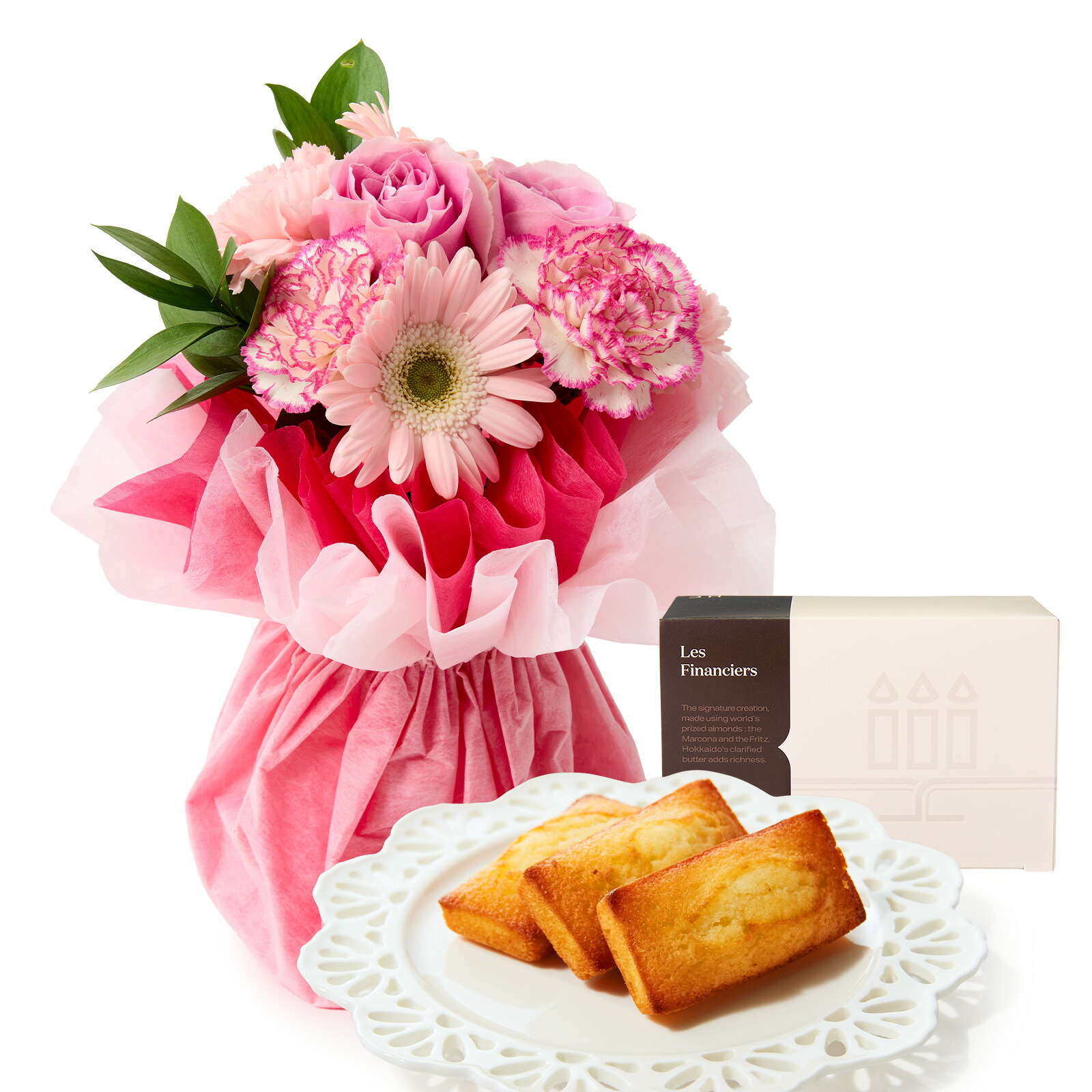 そのまま飾れるブーケ(ピンク、Sサイズ) と アンリ・シャルパンティエ フィナンシェ のセット【母の日カード付き】