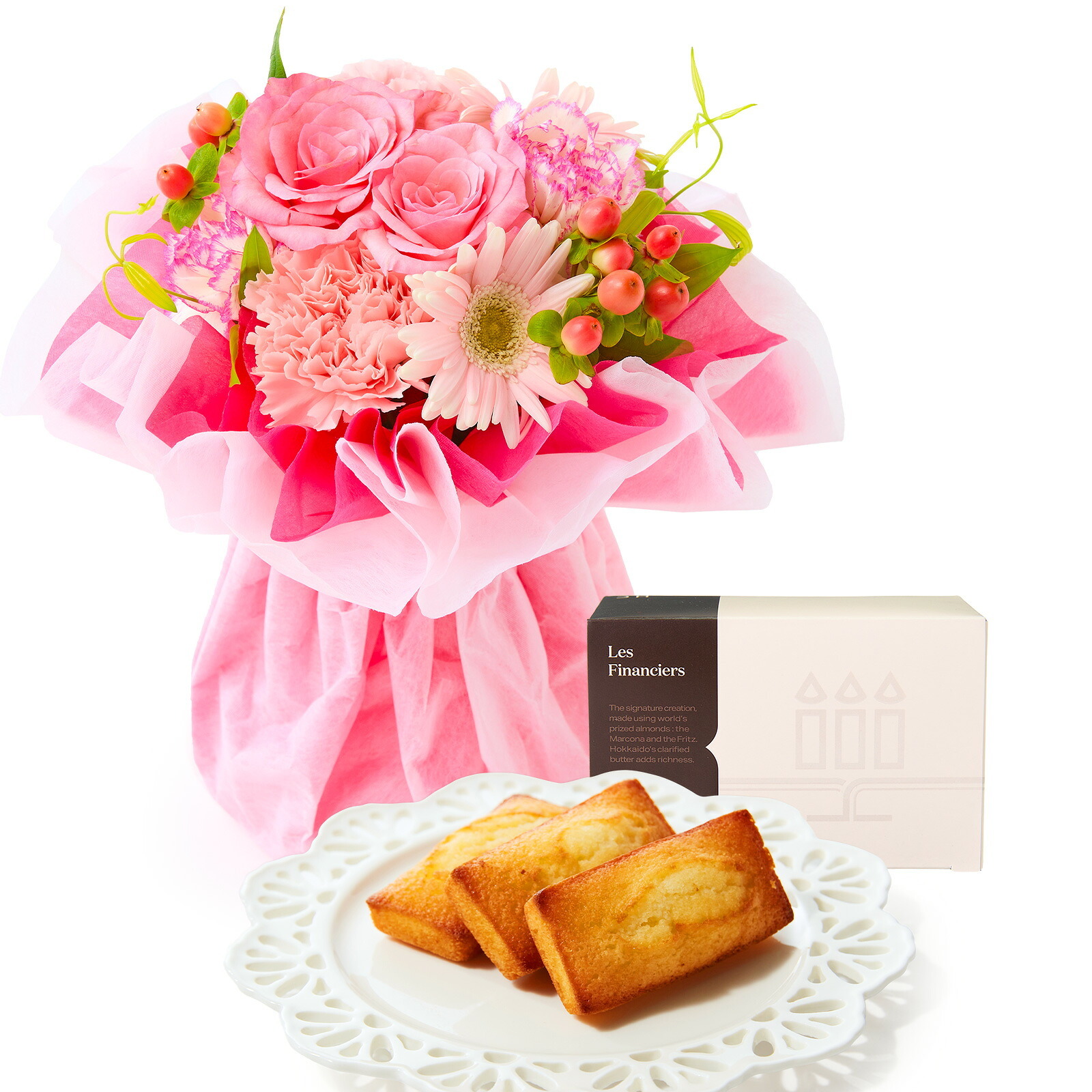 そのまま飾れるブーケ(ピンク、Sサイズ) と アンリ・シャルパンティエ フィナンシェ のセット【母の日カード付き】