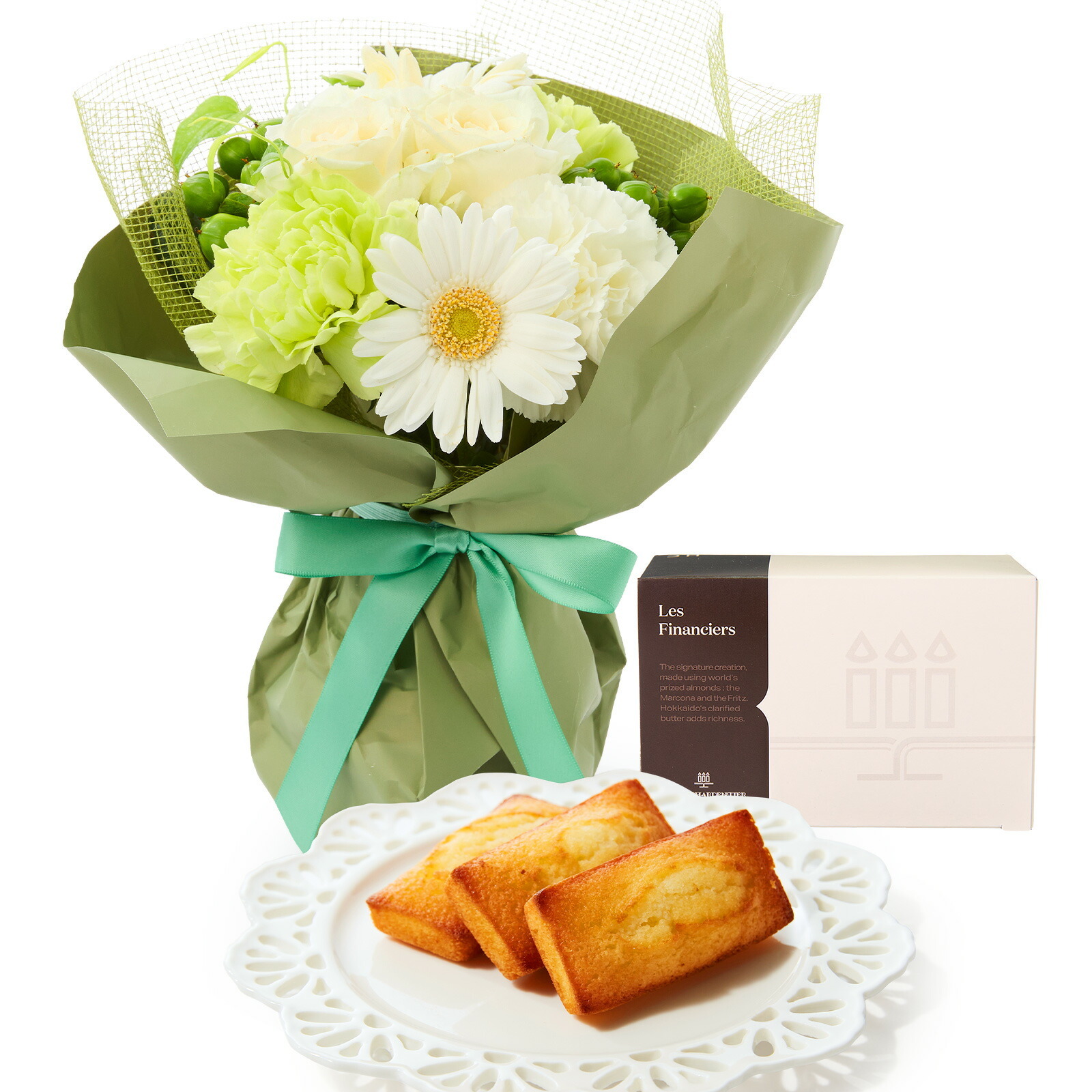 そのまま飾れるブーケ(白色、Sサイズ) と アンリ・シャルパンティエ フィナンシェ のセット【母の日カード付き】