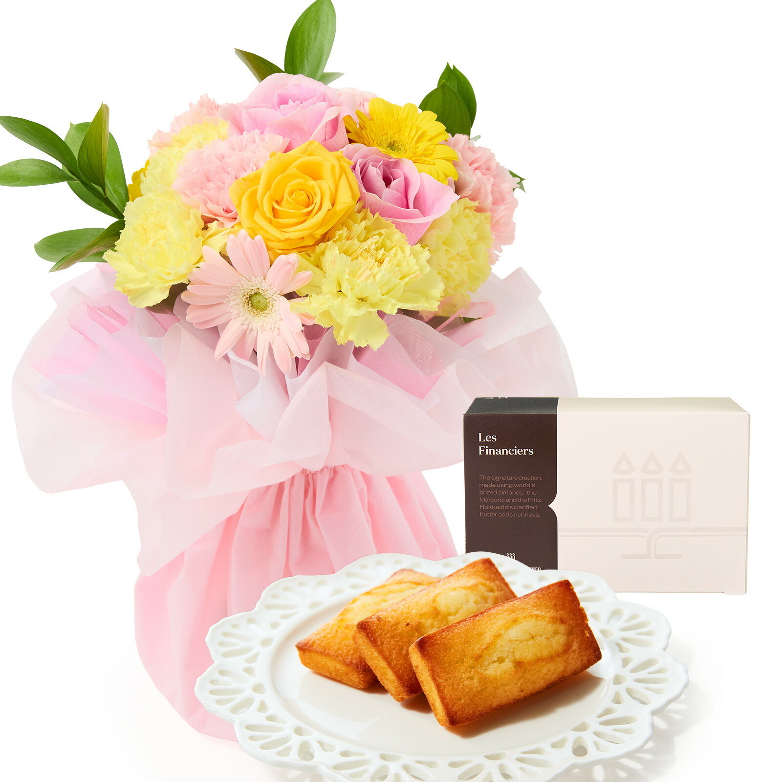 そのまま飾れるブーケ(カラフル、Mサイズ) と アンリ・シャルパンティエ フィナンシェ のセット【母の日カード付き】