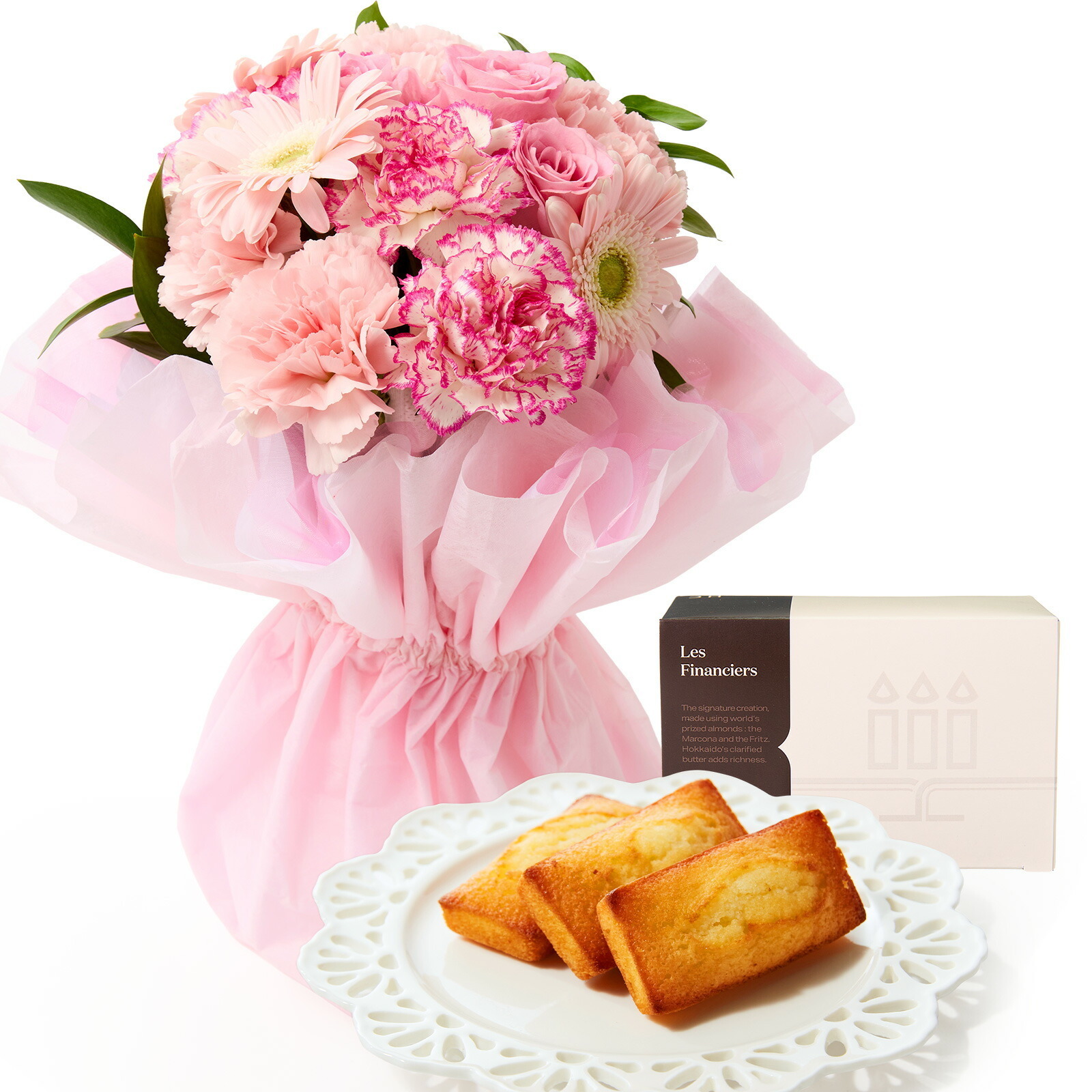 そのまま飾れるブーケ(ピンク、Mサイズ) と アンリ・シャルパンティエ フィナンシェ のセット【母の日カード付き】