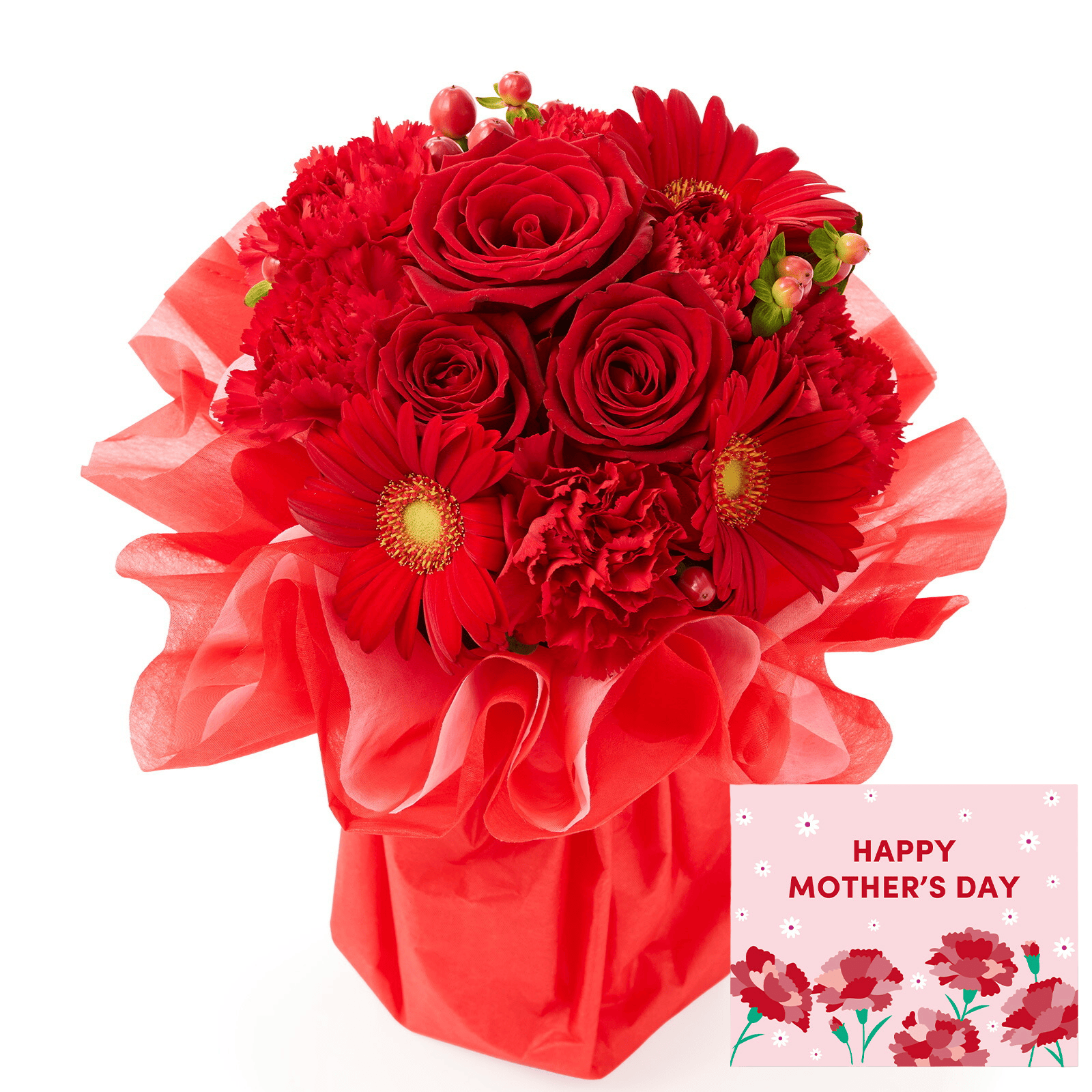 そのまま飾れるブーケ(赤色、Mサイズ)【母の日カード付き】