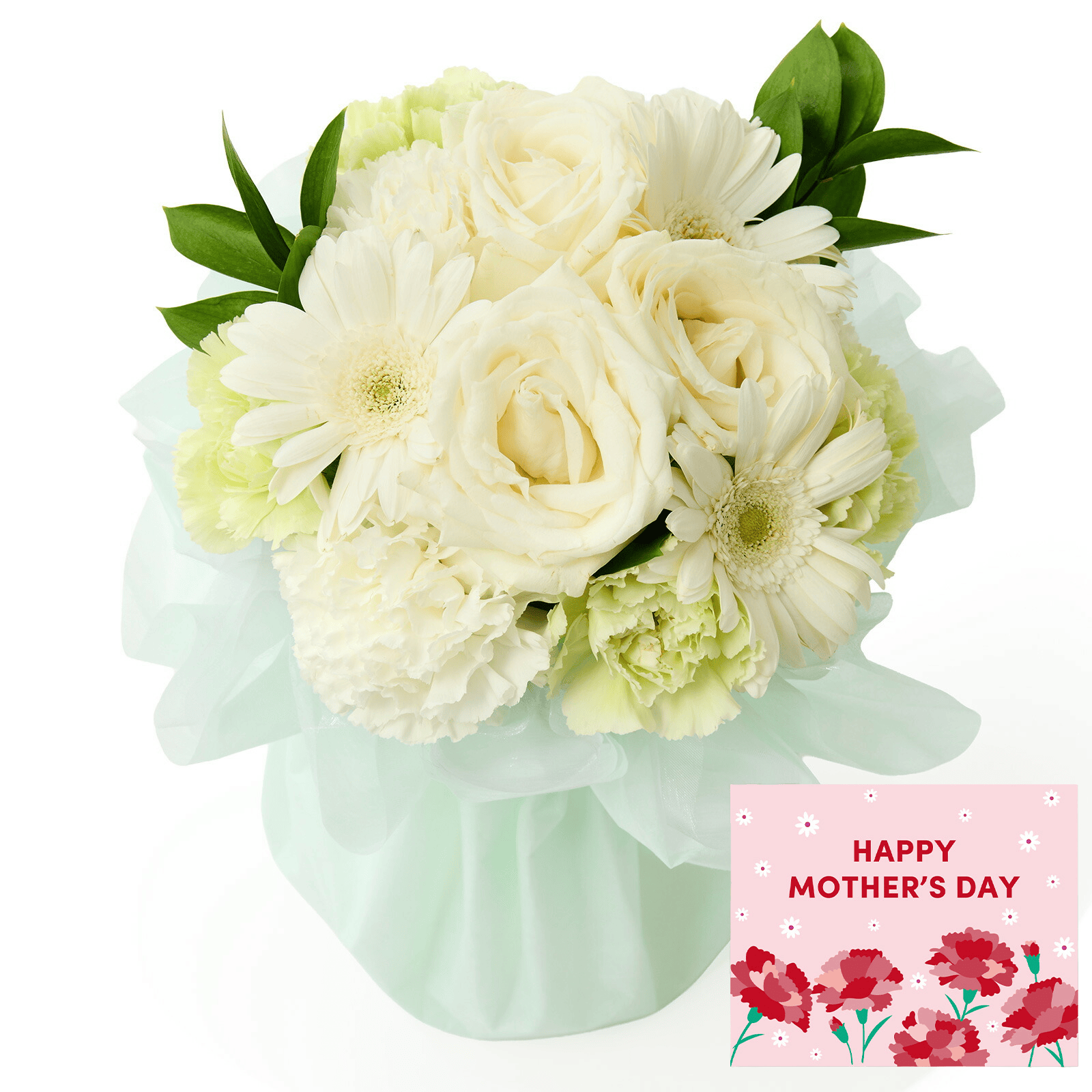 そのまま飾れるブーケ(白色、Mサイズ)【母の日カード付き】