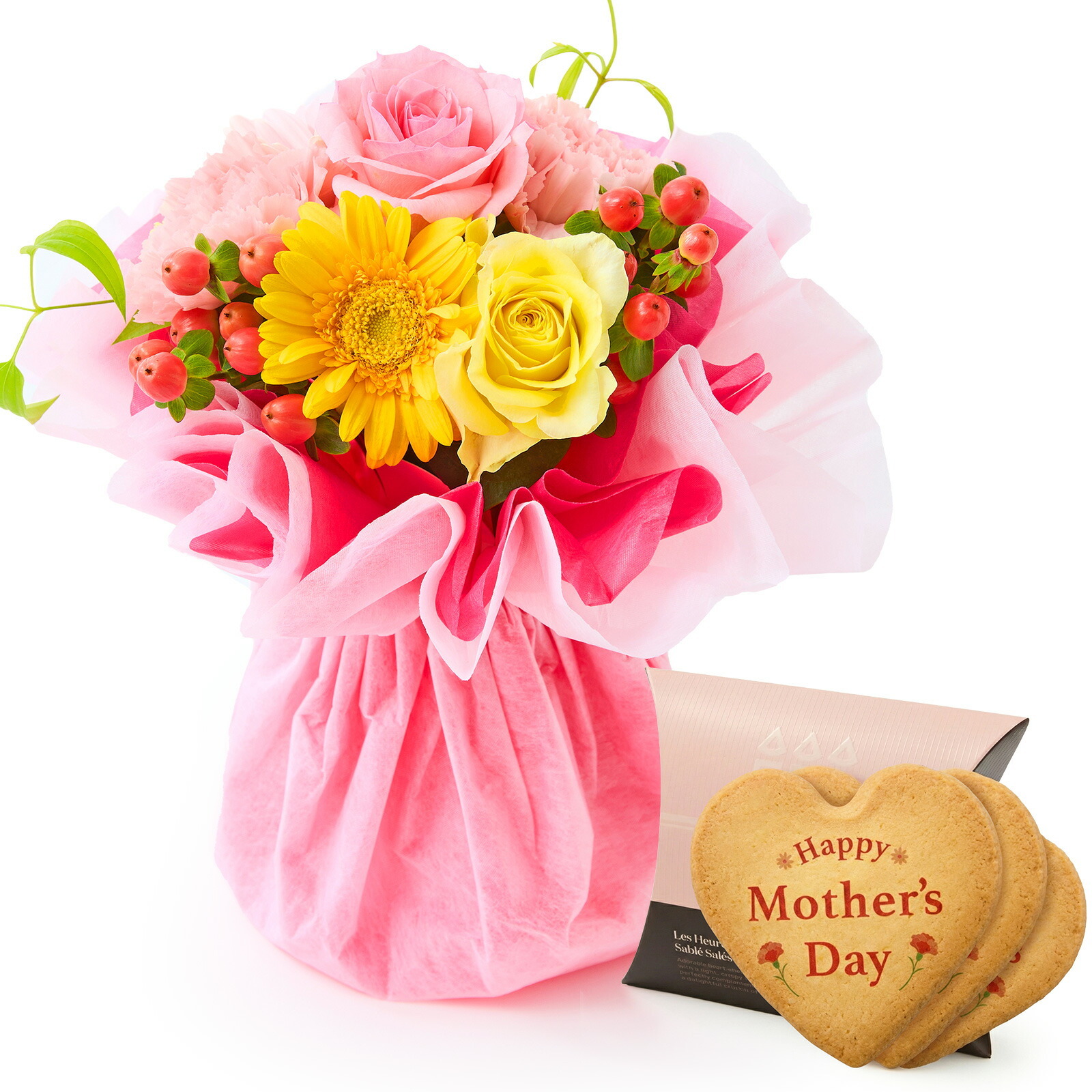 そのまま飾れるブーケ(カラフル、Sサイズ) と アンリ・シャルパンティエ しあわせサブレ のセット【母の日カード付き】
