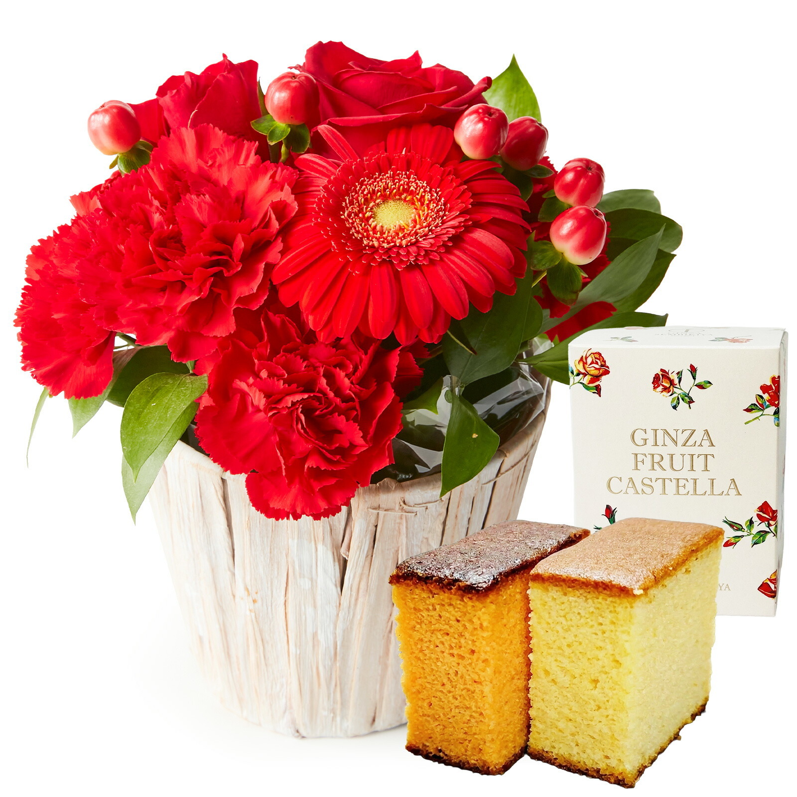 アレンジメントS(赤)銀座千疋屋フルーツカステラセット