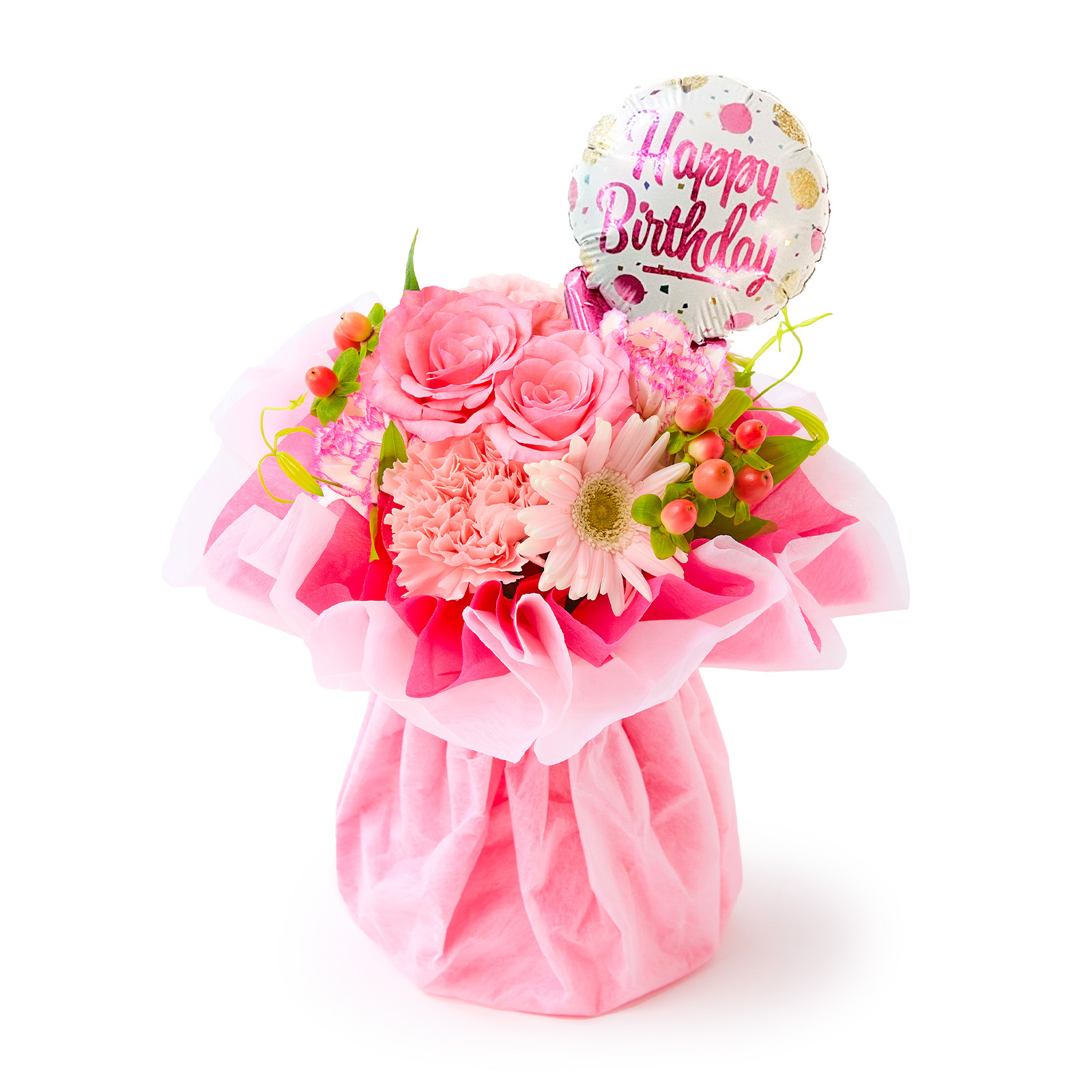 そのまま飾れるブーケ(プロにおまかせ)Sサイズ　Happy Birthdayバルーン付き