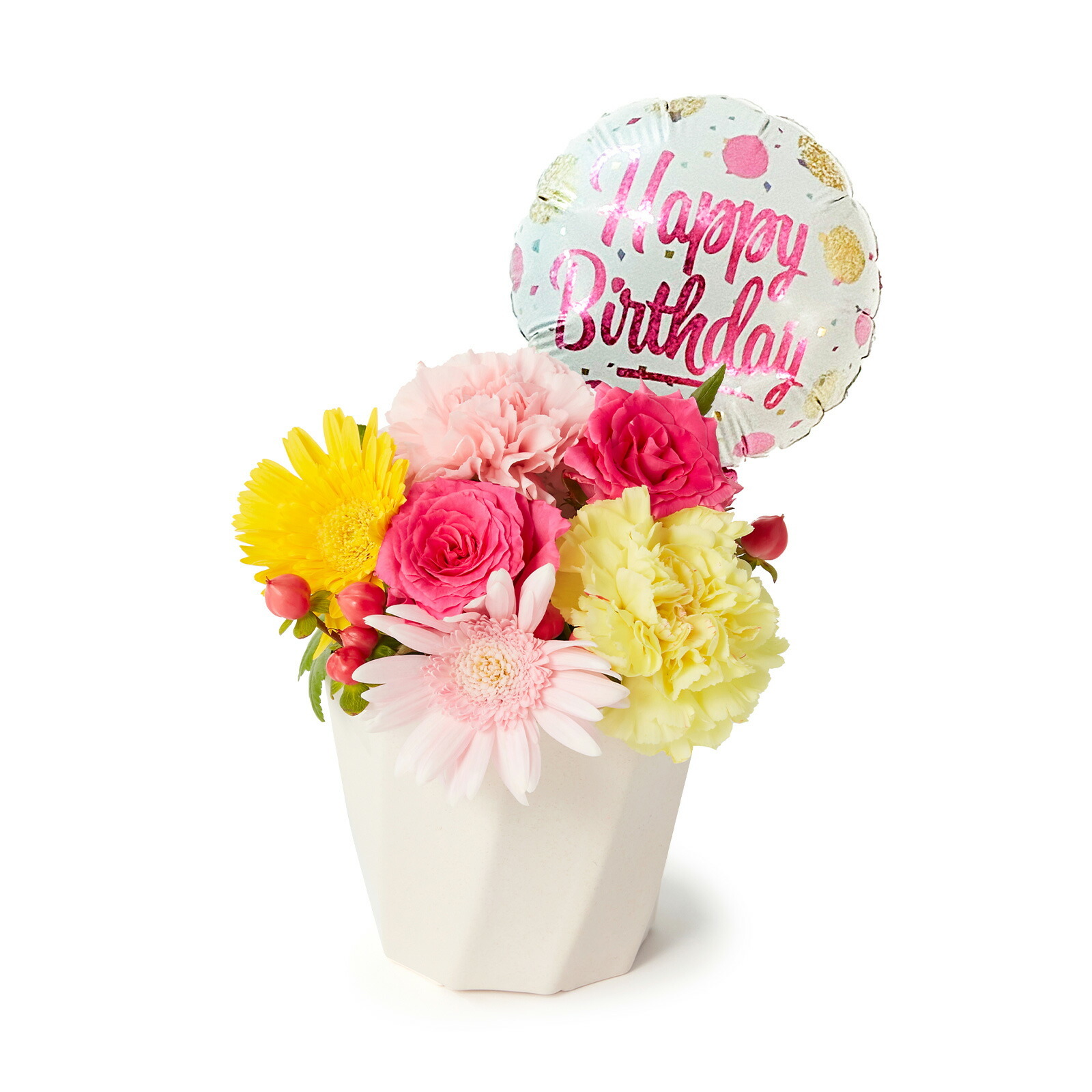 アレンジメント(カラフル)Sサイズ　Happy Birthdayバルーン付き