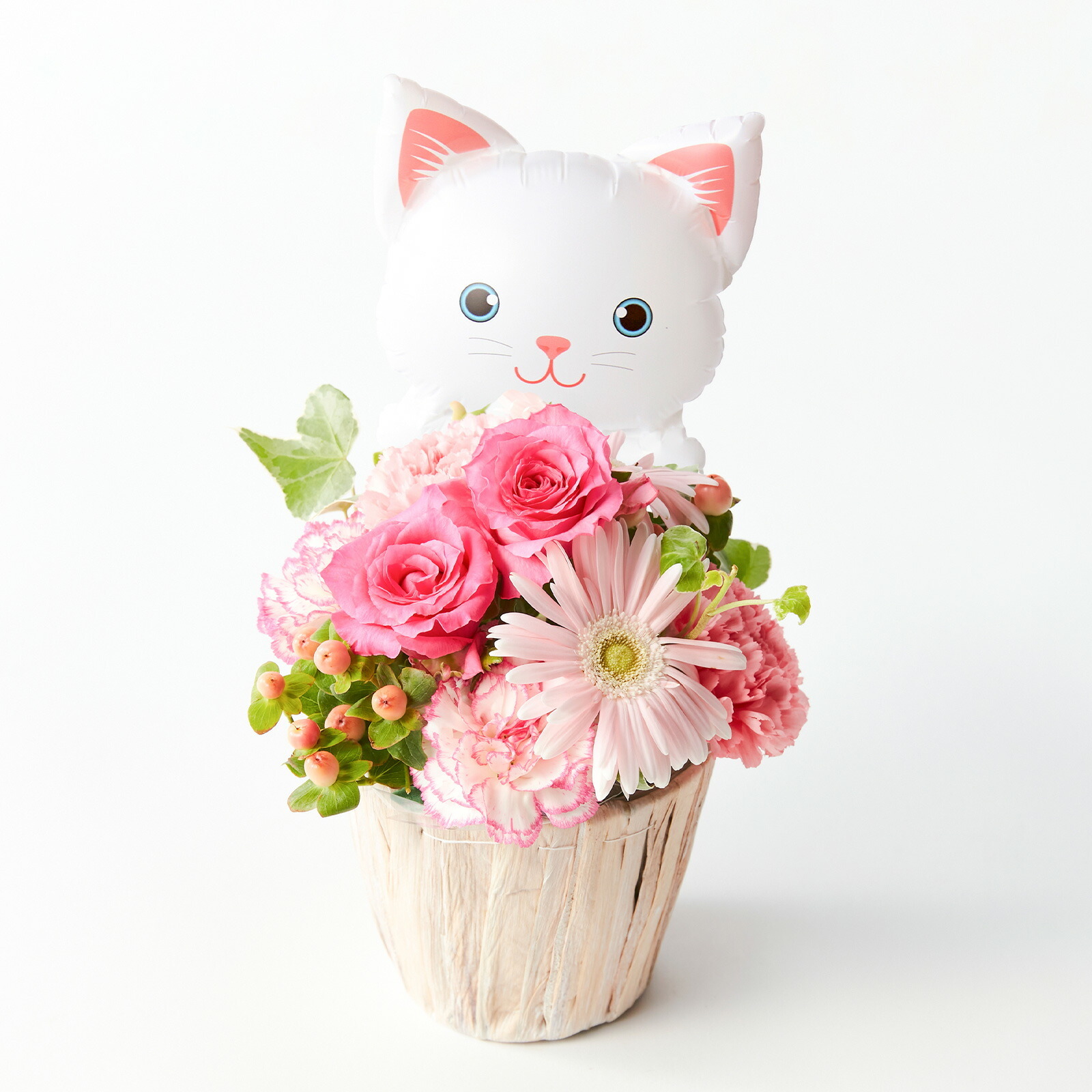 アレンジメント(ピンク)Sサイズ　ねこバルーン付き