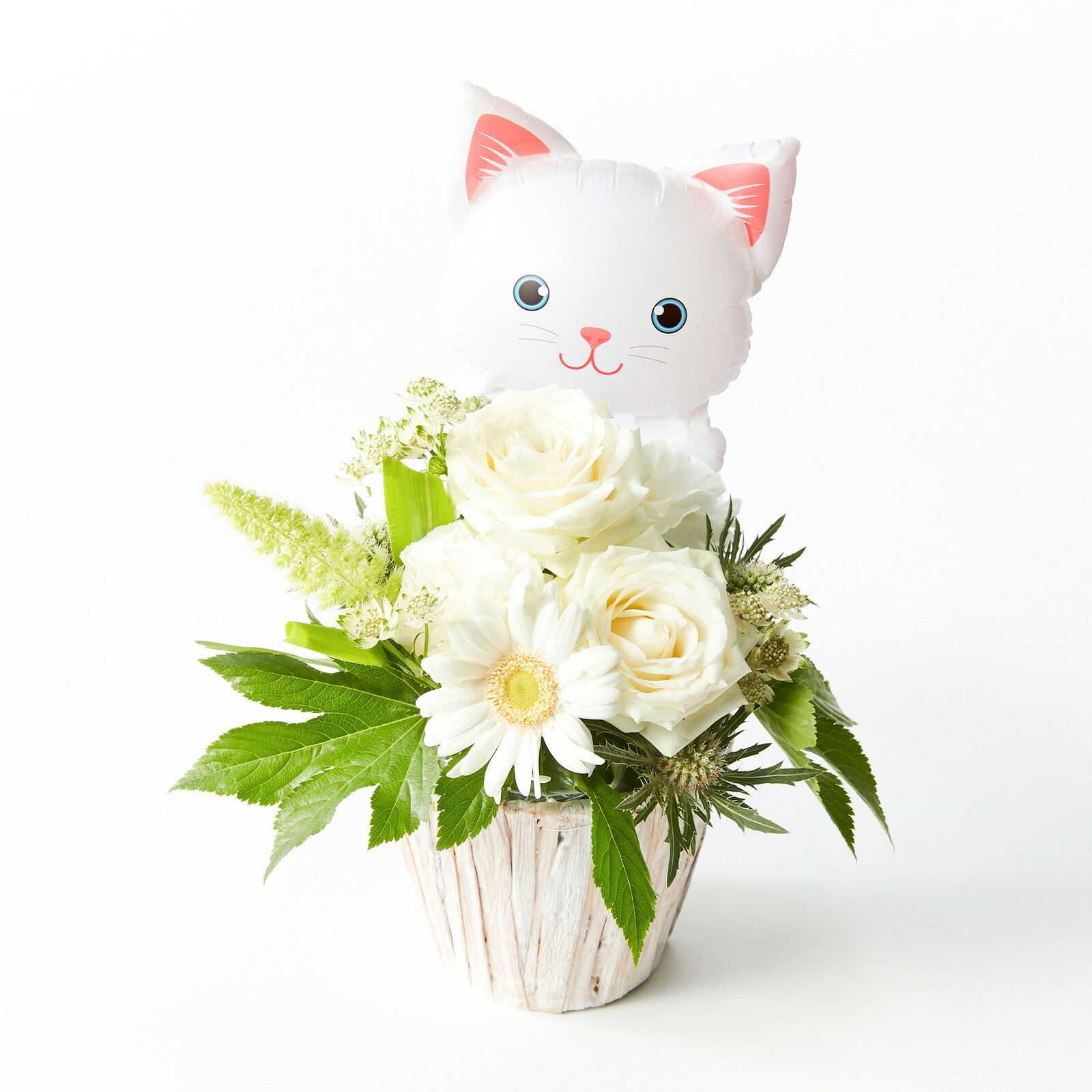 アレンジメント(白)Sサイズ　ねこバルーン付き
