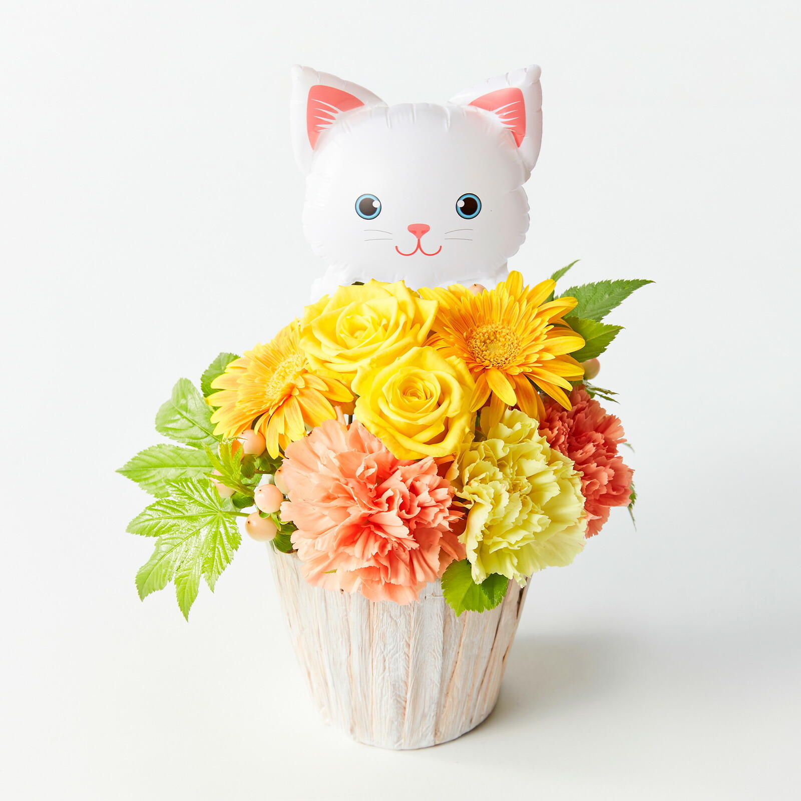 アレンジメント(黄)Sサイズ　ねこバルーン付き