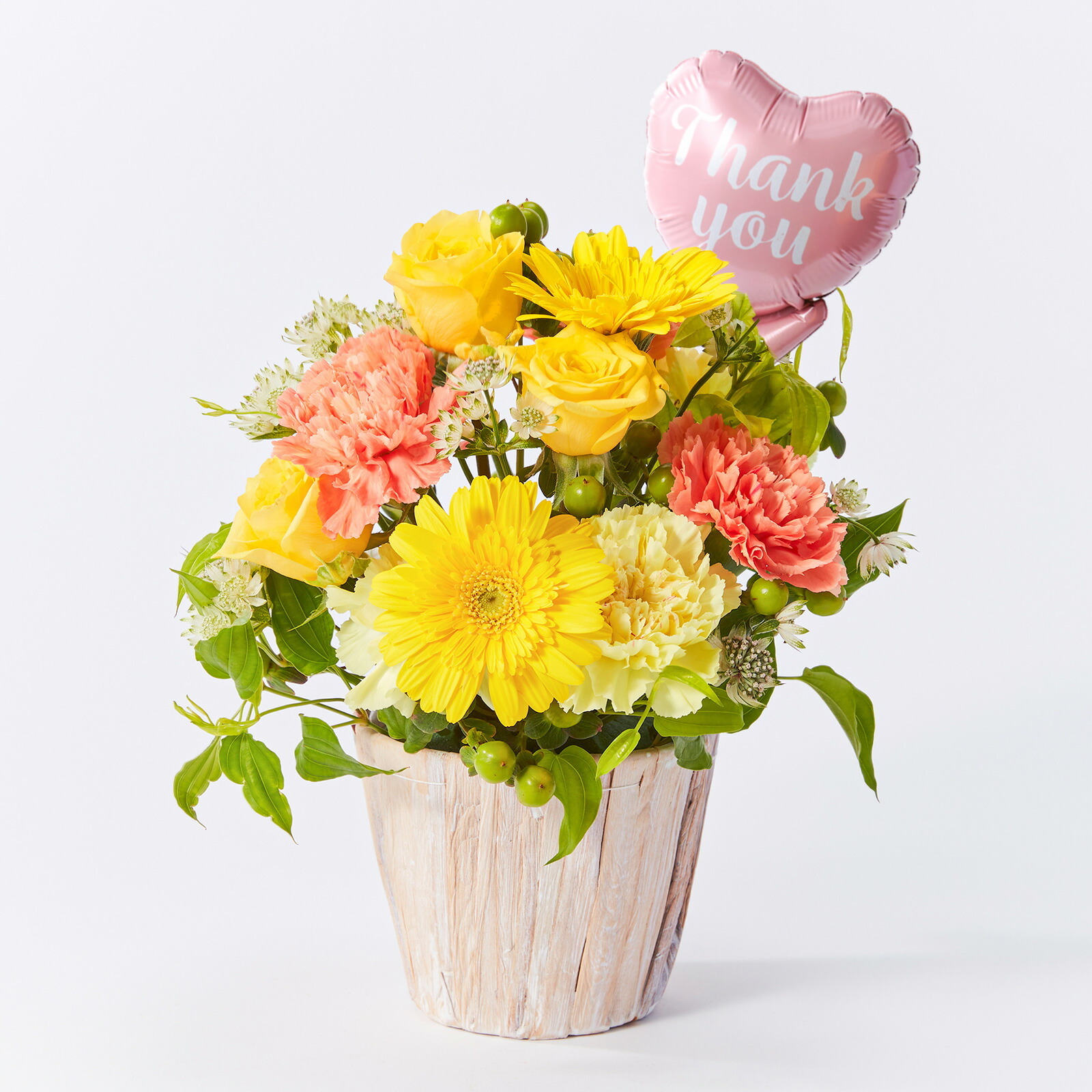 アレンジメント(黄)Mサイズ　Thank youバルーン付き