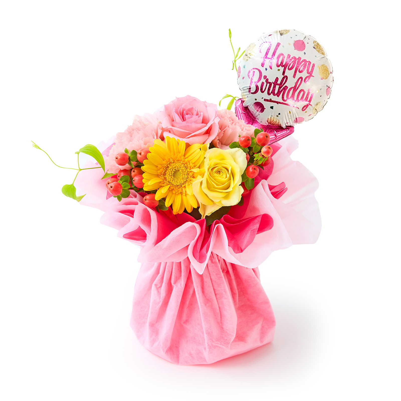 そのまま飾れるブーケ(カラフル)Sサイズ　Happy Birthdayバルーン付き