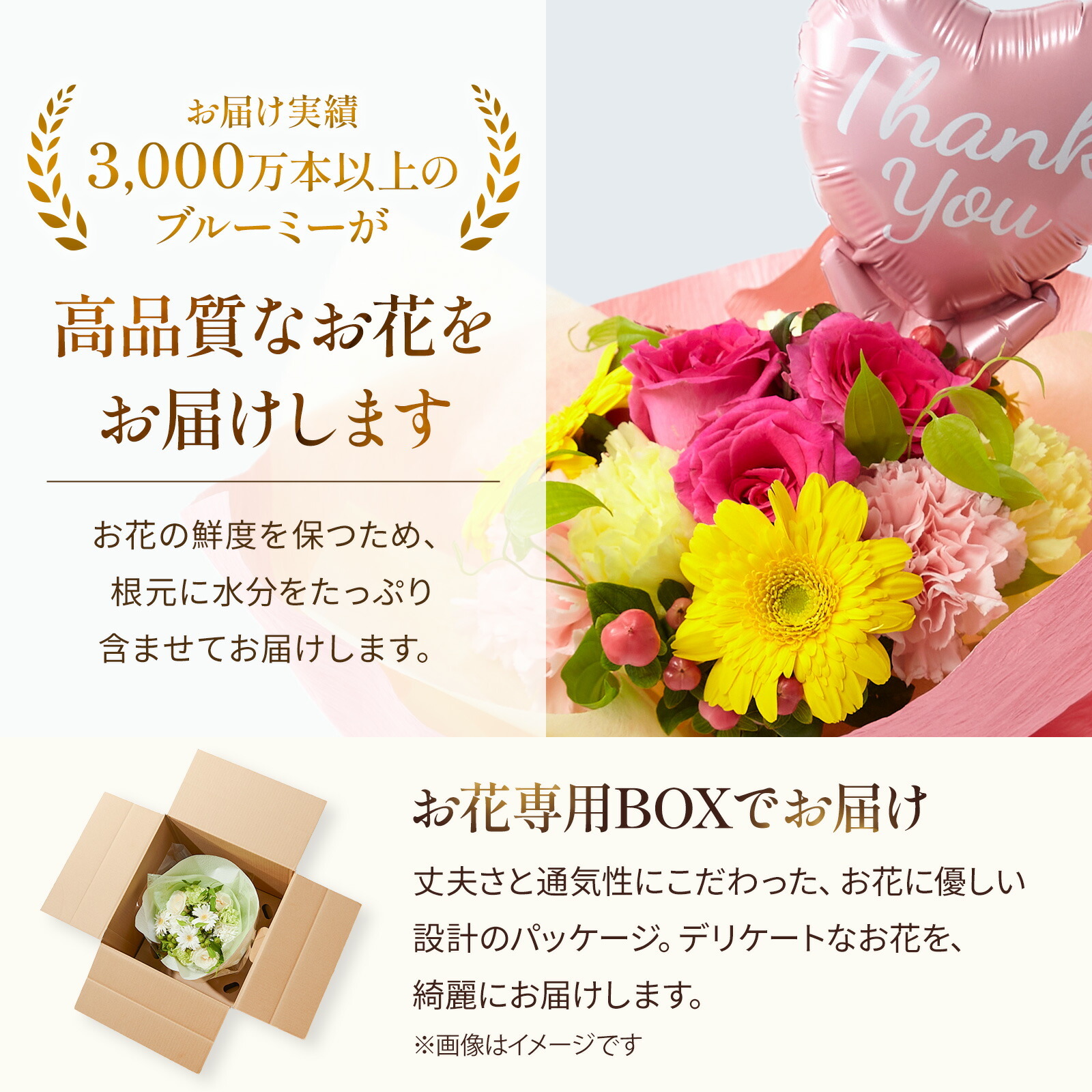 そのまま飾れるブーケ(カラフル)Mサイズ　Thank youバルーン付き