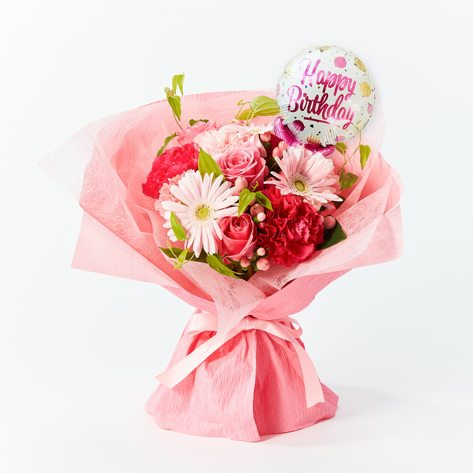 そのまま飾れるブーケ(ピンク)Mサイズ　Happy Birthdayバルーン付き