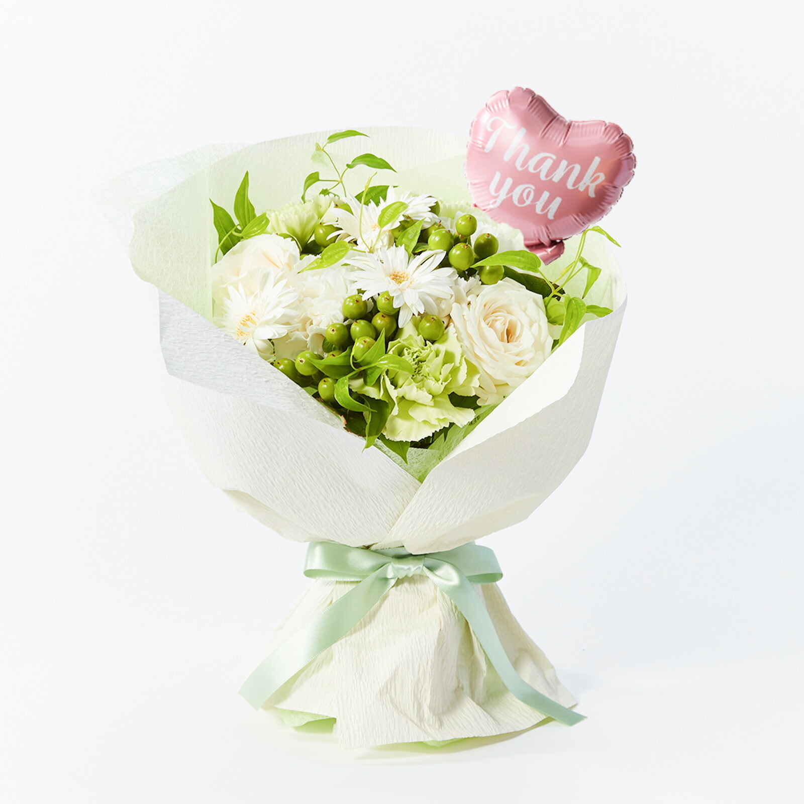 そのまま飾れるブーケ(白)Mサイズ　Thank youバルーン付き