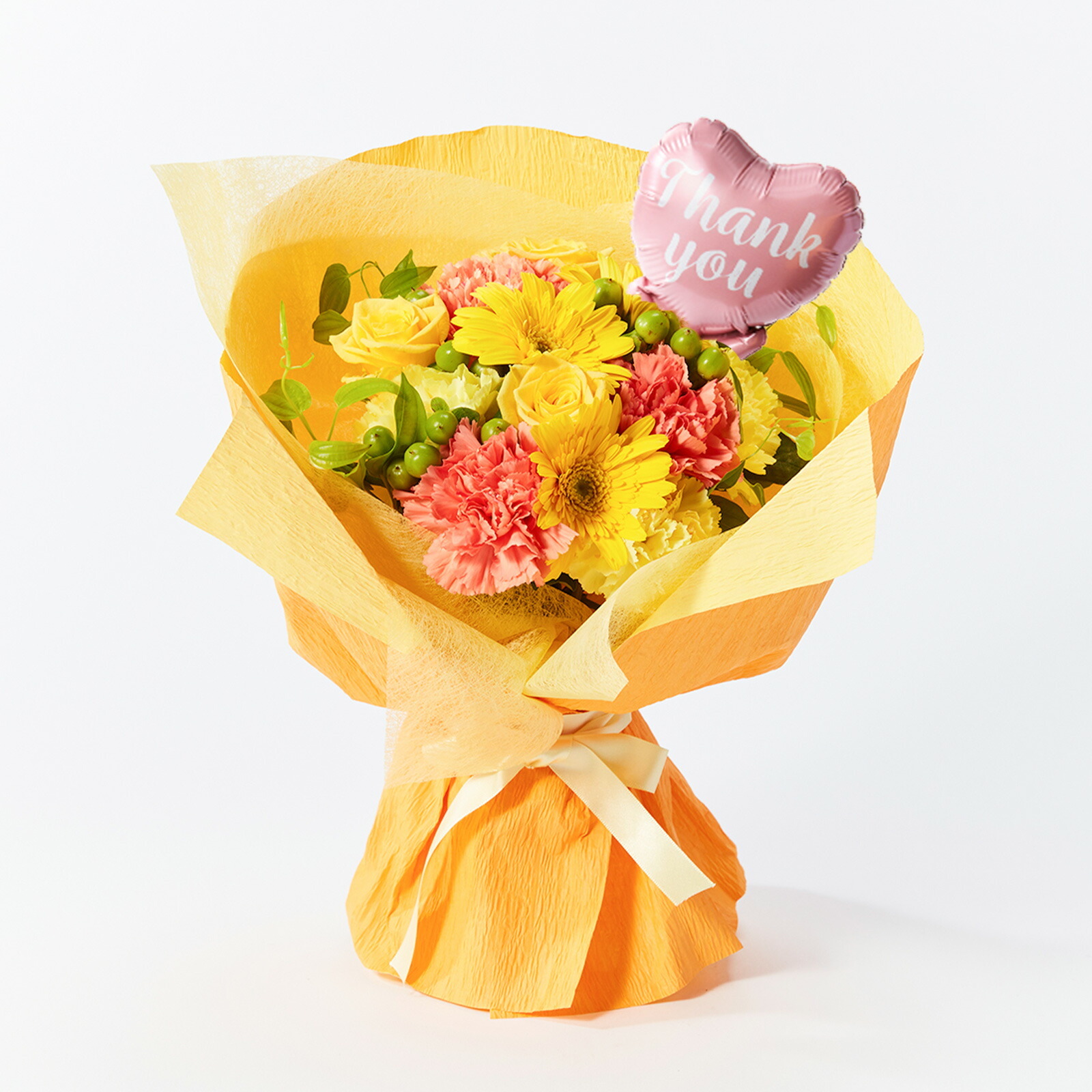 そのまま飾れるブーケ(黄)Mサイズ　Thank youバルーン付き