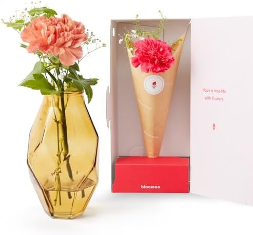 お花3本と花瓶セット(ブラウン ひし形)　Gift for youカード付き