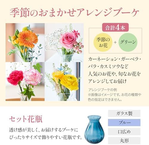 お花4本と花瓶セット(ブルー 丸型)