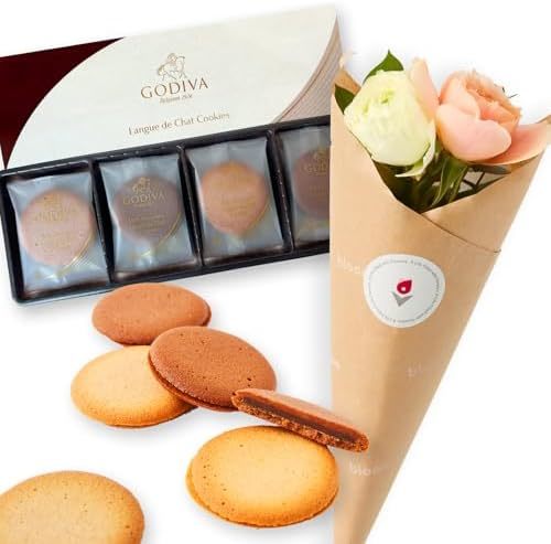 ゴディバクッキーアソートメントとお花4本　Gift for youカード付き